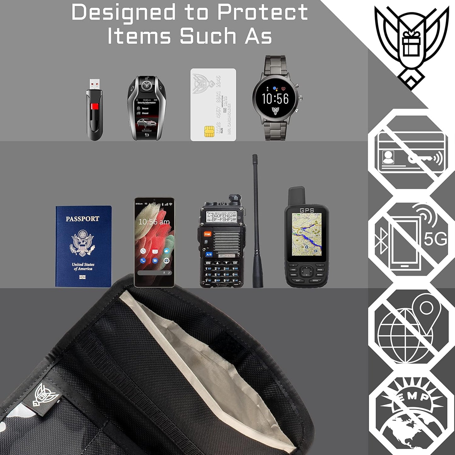 Xtreme Sight Line ~ FLEX Faraday Bag/Small LITE Faraday Bag Combo ~ Tracking/Hacking Defense ~ Stone
