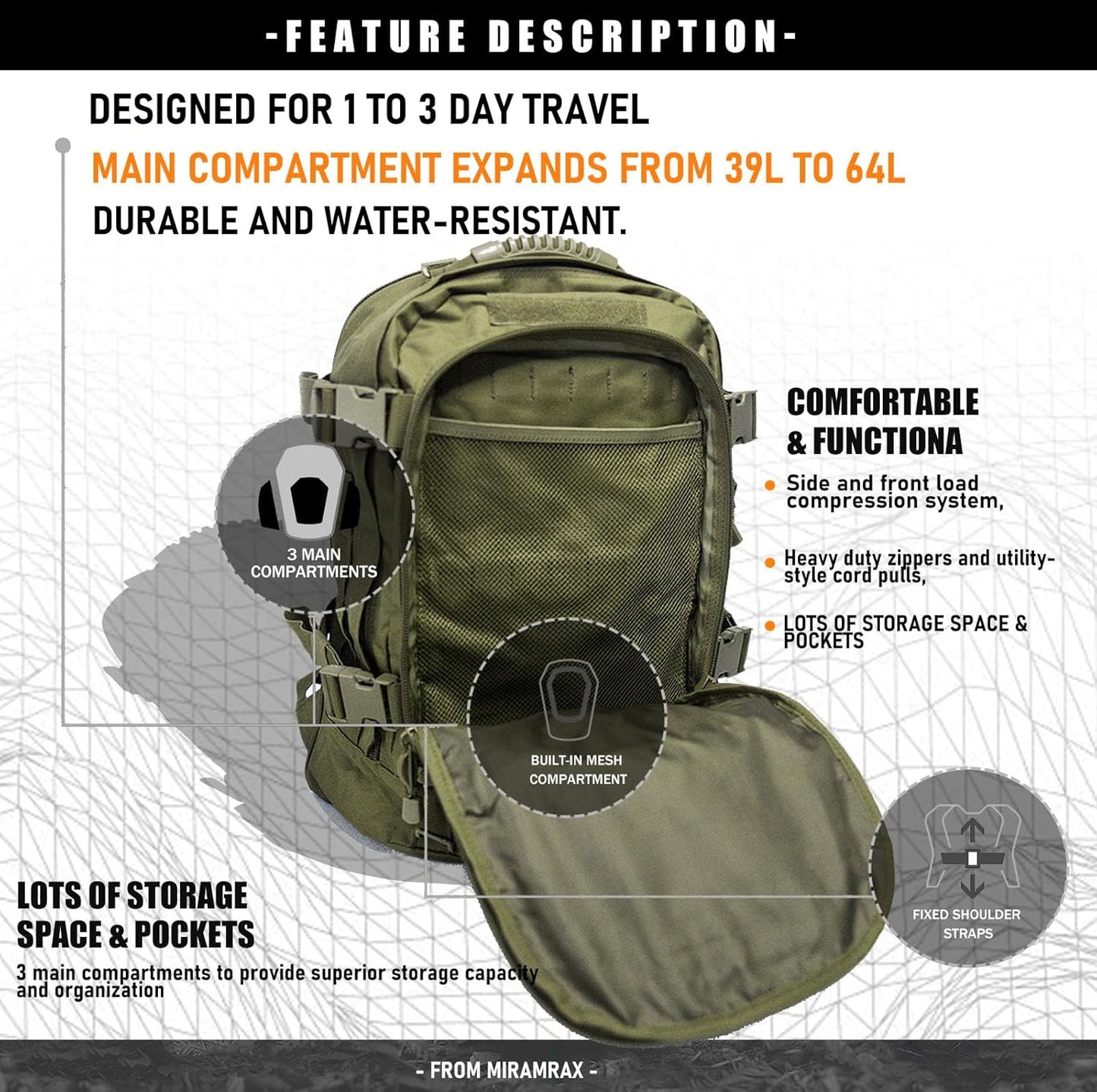 Tactical Backpack Military Army Daypack - Assault Pack for Men Molle Backpacks Bug Out Bag 3 Day Pack for Hiking Camping Travel Hunting Rucksack Trekking Green