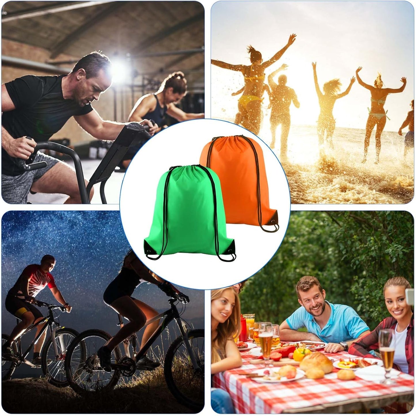 PLULON 2Pcs Drawstring Bags Bulk Drawstring Backpack Green Orange String Backpack Cinch Sack Sport