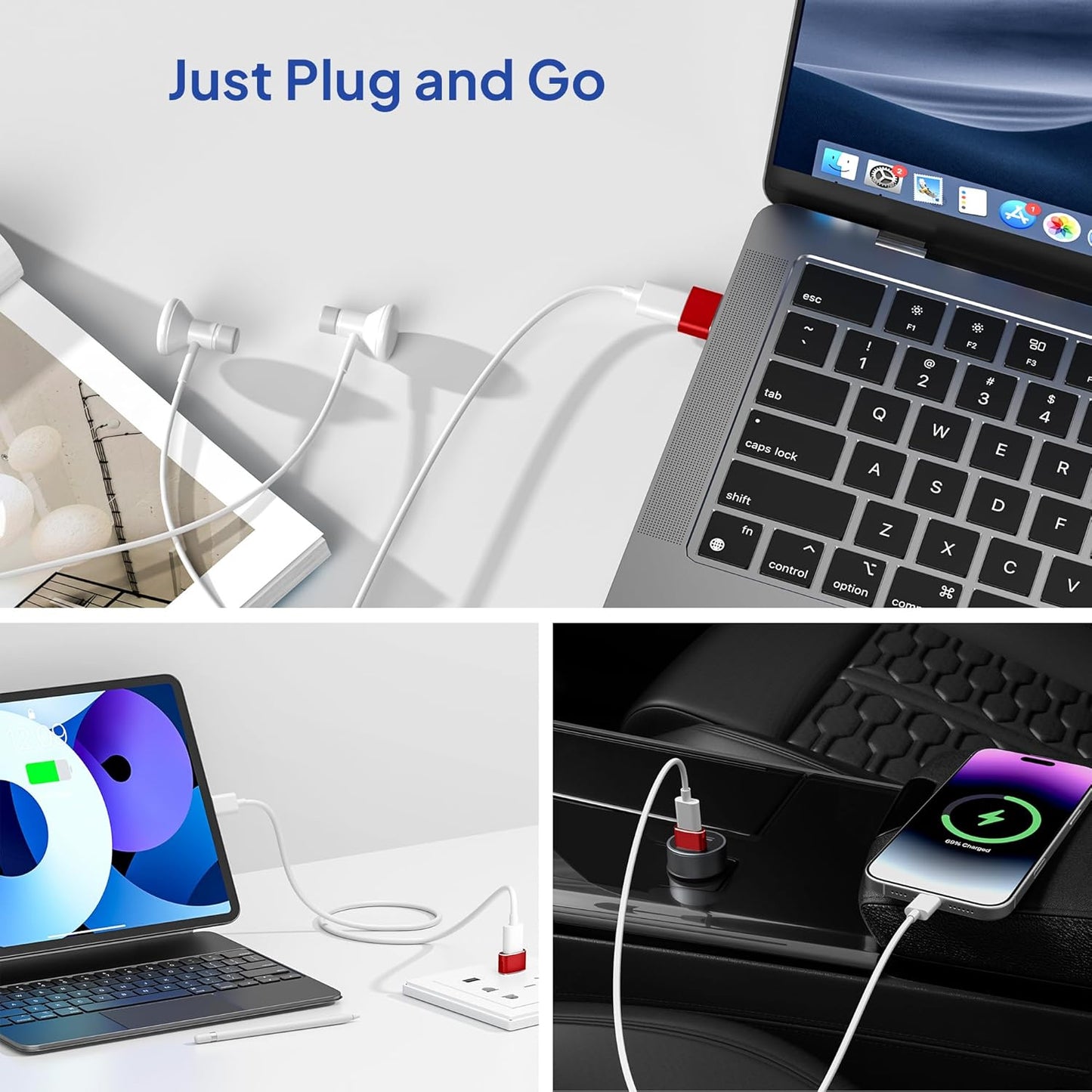 Elebase for Airpods Pro 3 Adapter,USB to USB C Adaptor 4Pack,USBC Female to A Male Cable Connecter for Apple Watch Ultra iWatch 11 10 9 8 7 SE 2,Airpods 4,iPad 8th 9th 10th Air 5th Mini 6th Generation