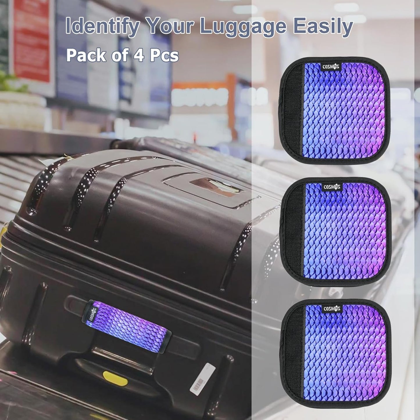 Cosmos 4 Pcs Luggage Handle Wraps Soft Neoprene Grip Handle Cover Detachable Luggage Identifier for Luggage Suitcase Travel Bag Trolley Case Travel Accessories (Scales Pattern (4 Pcs))