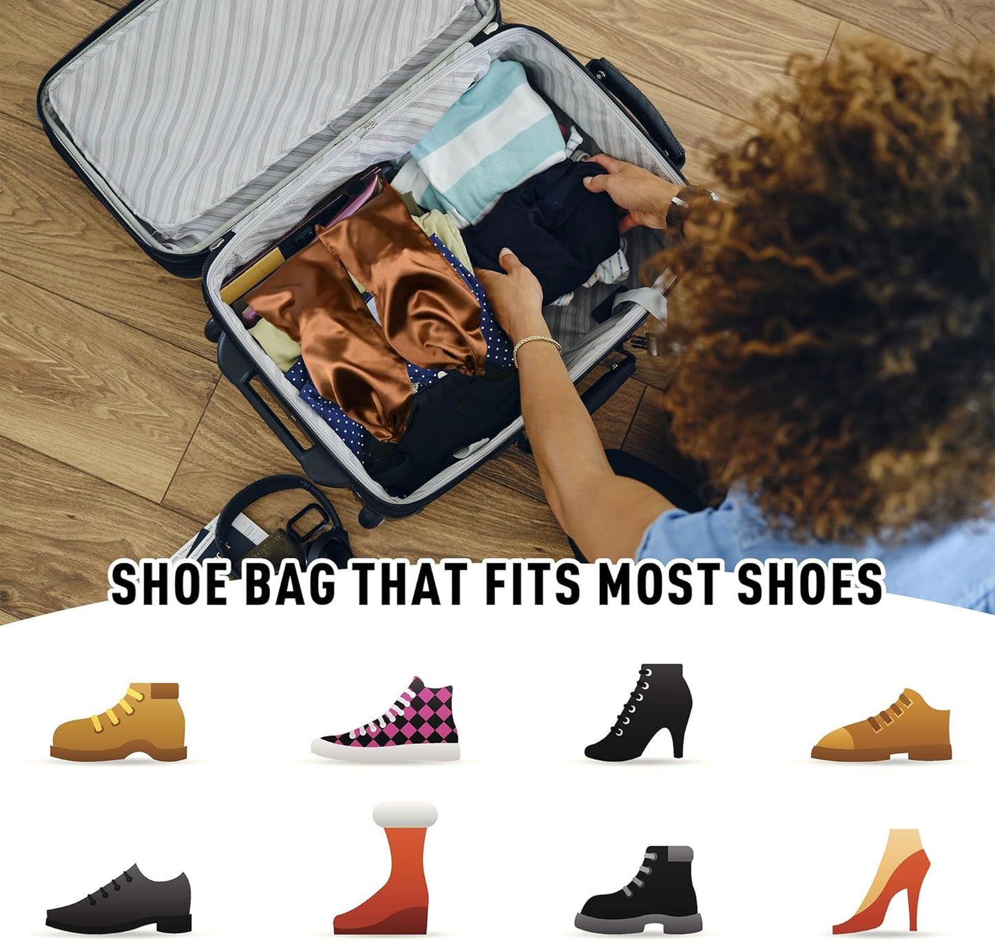 GONGKANGYUAN 10 Pack Shoe Bags for Travel Satin Fabric Shoe Bag with Drawstring for Men Women Travel Protecting Storing Shoes (Brown)
