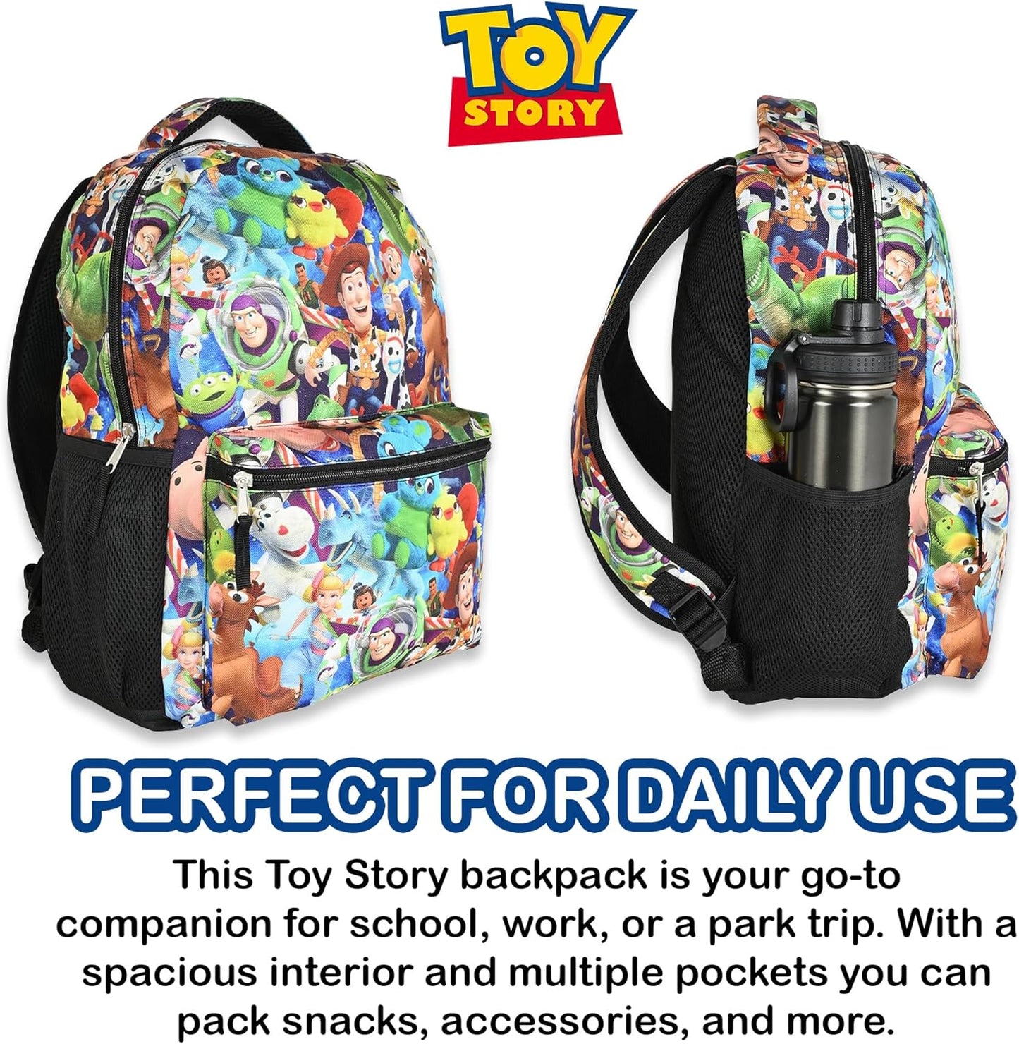Disney Toy Story Backpack For Kids - Woody, Buzz Lightyear, Jessie, Bo Peep, Forky Bookbag For Toddlers, Boys, Girls - Officially Licensed Pixar Backpacks - Great Bag For Gym, Park and Camp