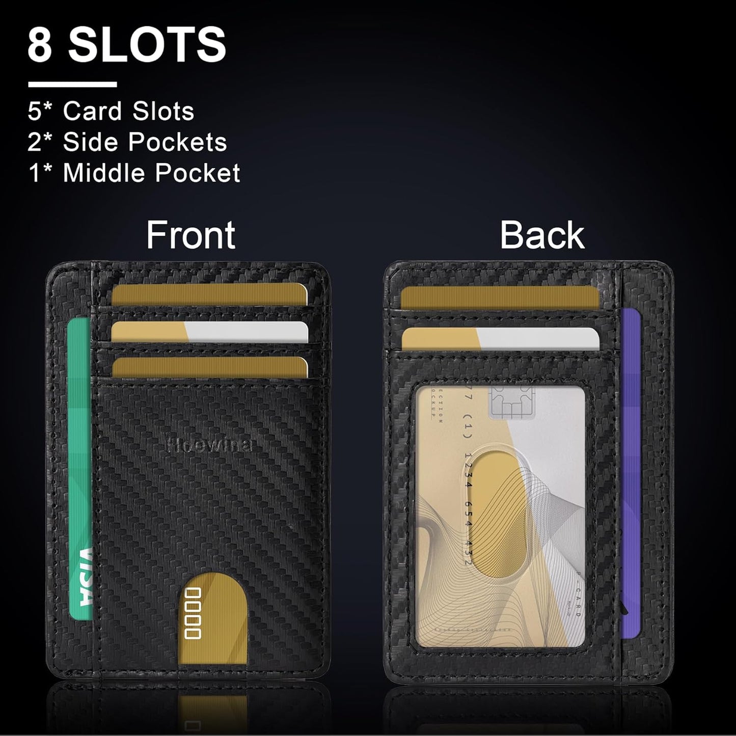Hoewina Slim Wallet for Men, Credit Card Holder Wallet, Minimalist Design - RFID Blocking Front Pocket Leather Thin Wallet for Men and Women(Carbon Fiber Black)
