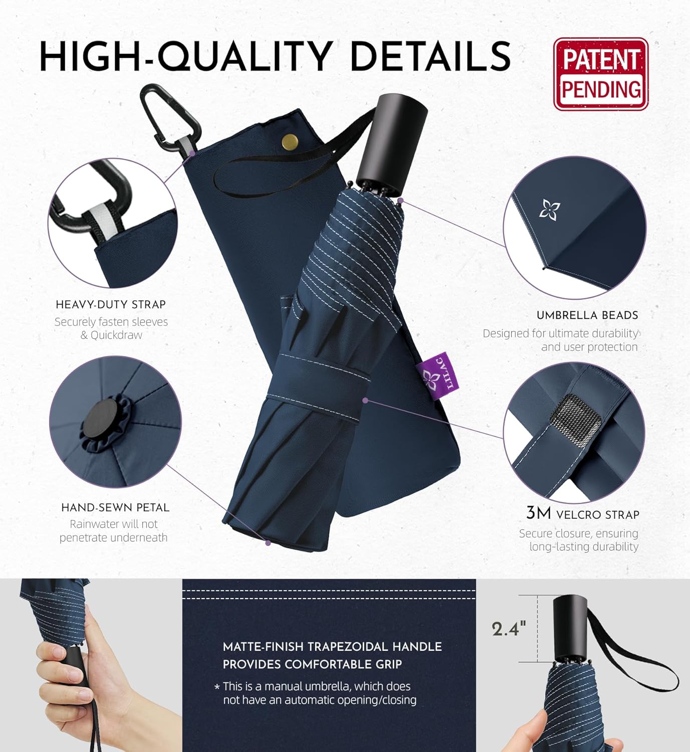 Windproof Travel Mini Umbrella - Manual Open Close with No Rebound for Seniors & Kids, Small Compact and Portable for Rain, Reflective Design for Night Safety Men & Women