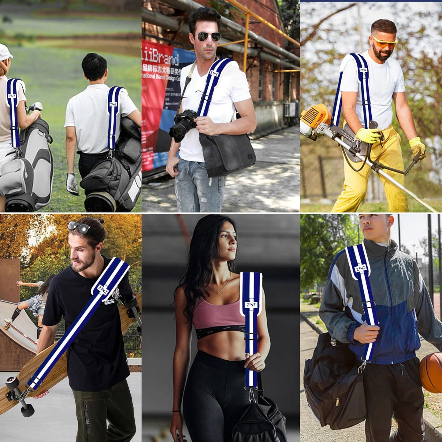 ZINZ Shoulder Strap - 59 Inch Universal Heavy-duty Adjustable Strap with Ultra-thick Fixed Breathable Pad for Laptop, Crossbody, Gym, Camera Bag and More - Stripe-BuWBu