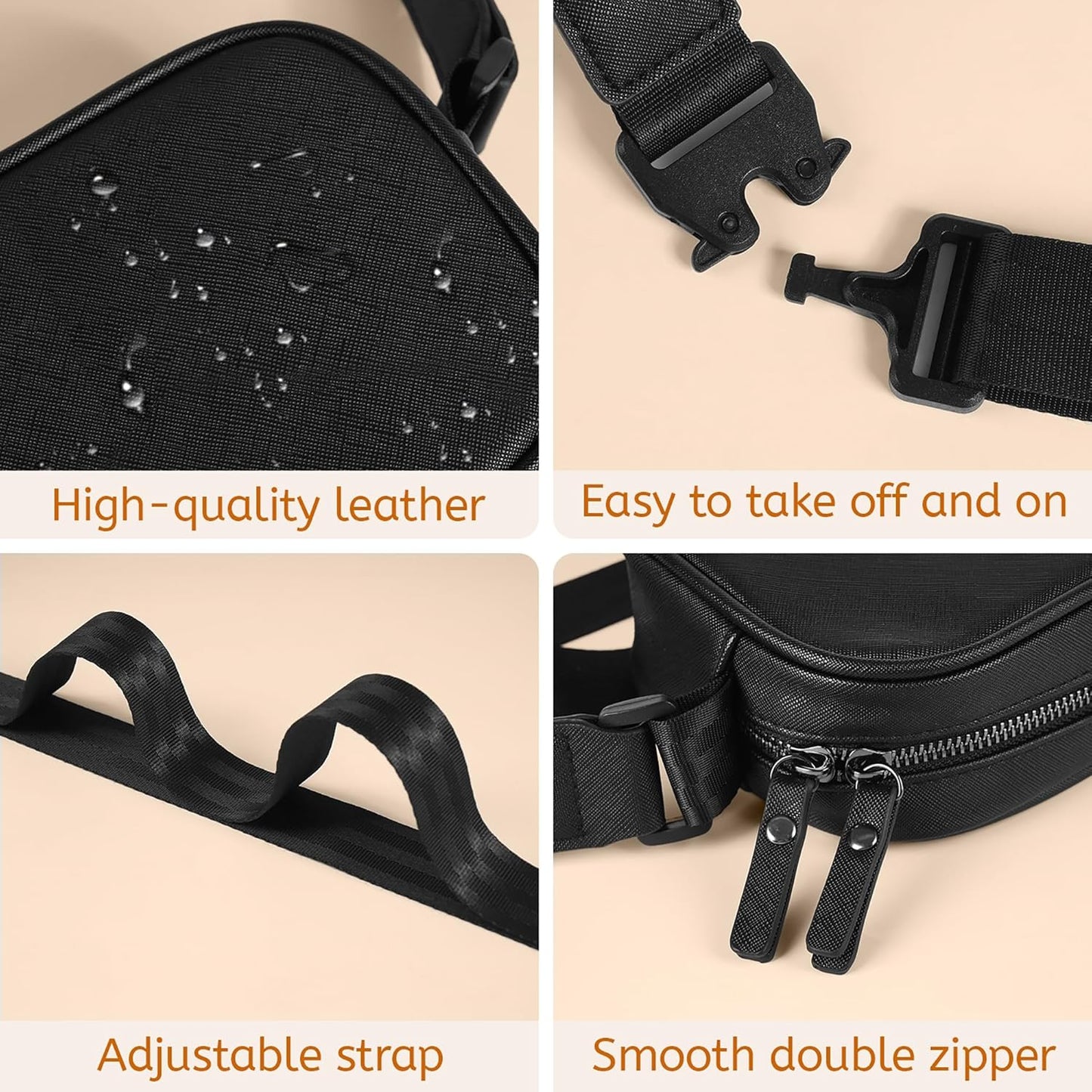 Cross Body Fanny Pack for Women, Fashion Waist Packs, Crossbody Bags, Belt Bag with Adjustable Strap (Black O)
