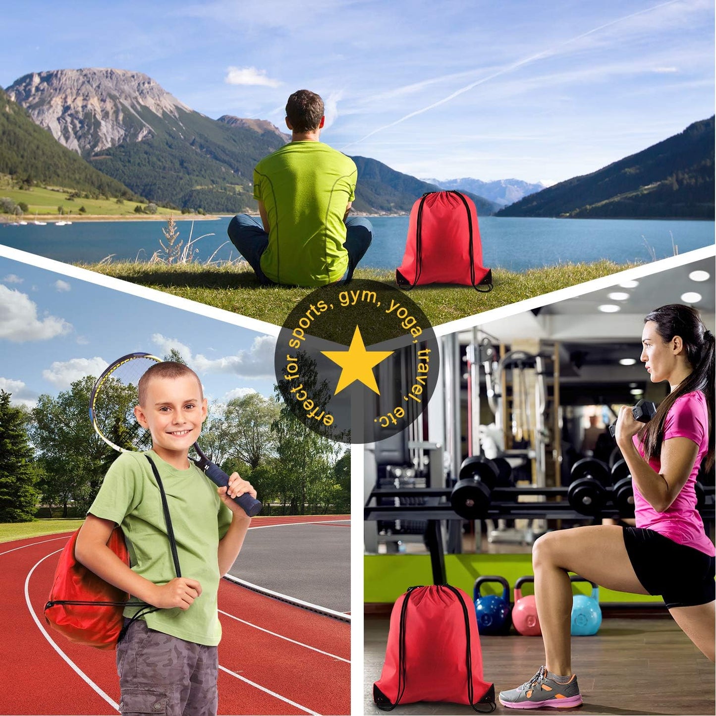 KUUQA 50Pcs Red Drawstring Backpack Bag Sack Drawstring Bags Bulk String Bags Storage Bags for Sport Gym Traveling