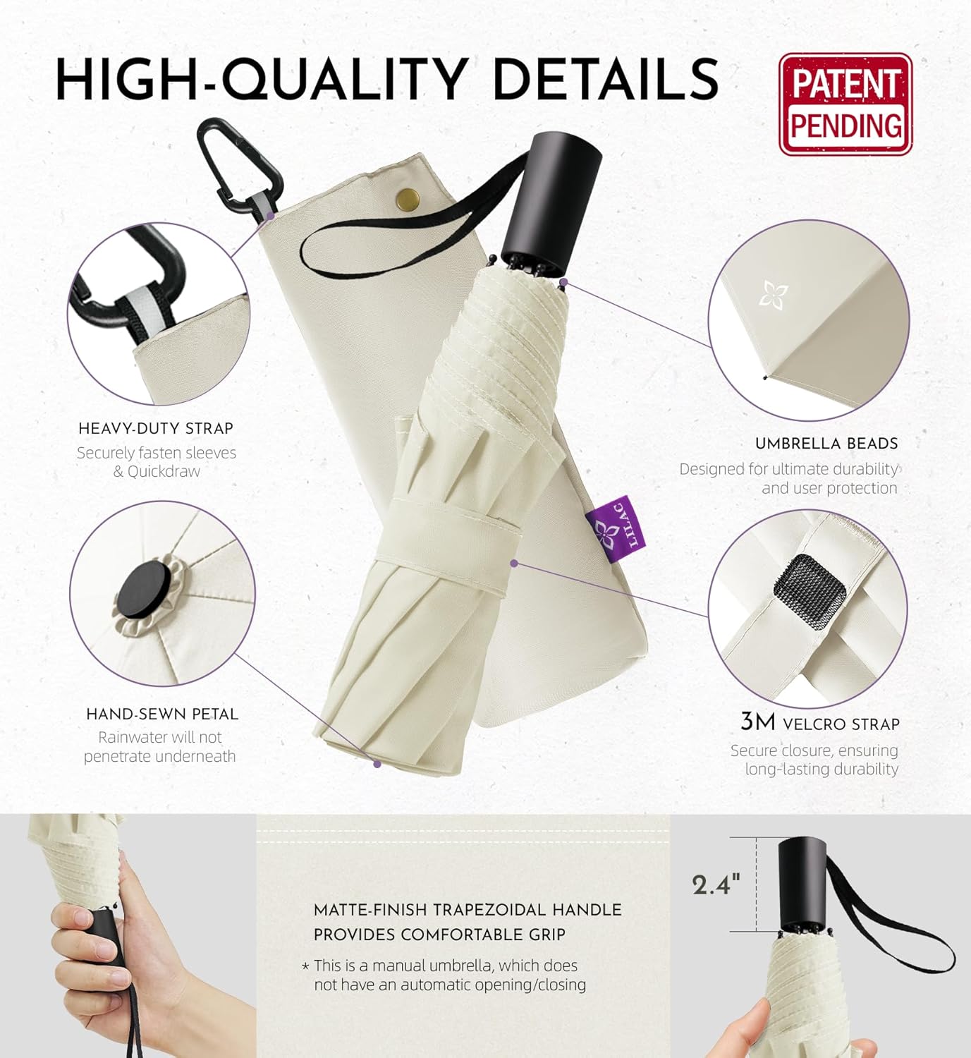 Windproof Travel Mini Umbrella - Manual Open Close with No Rebound for Seniors & Kids, Small Compact and Portable for Rain, Reflective Design for Night Safety Men & Women