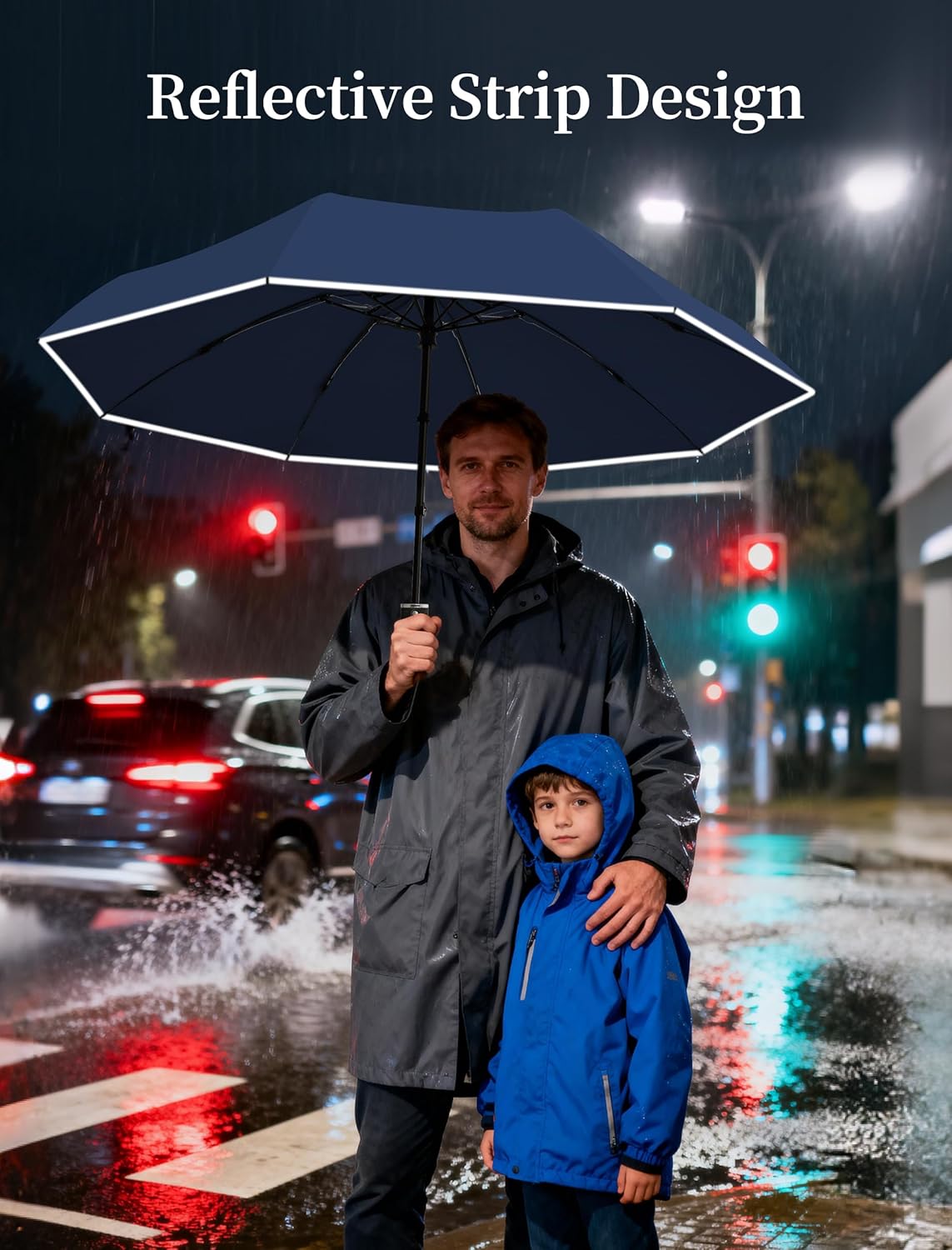 Seniny Electric Travel Umbrella with Intelligent Open Close, Rechargeable Umbrellas for Rain Windproof, Automatic Portable & Compact Umbrella with Reflective Stripe