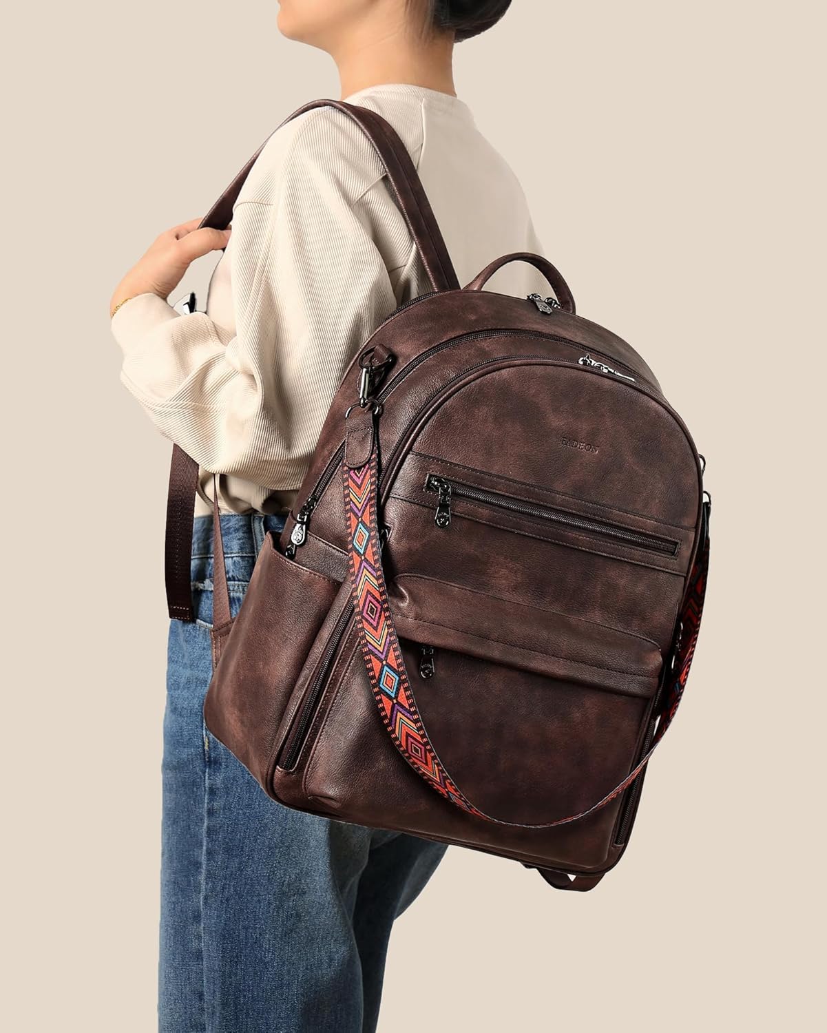 FADEON 15.6 inch Laptop Backpack Purse for Women Designer PU Leather Computer Backpacks Fashion for