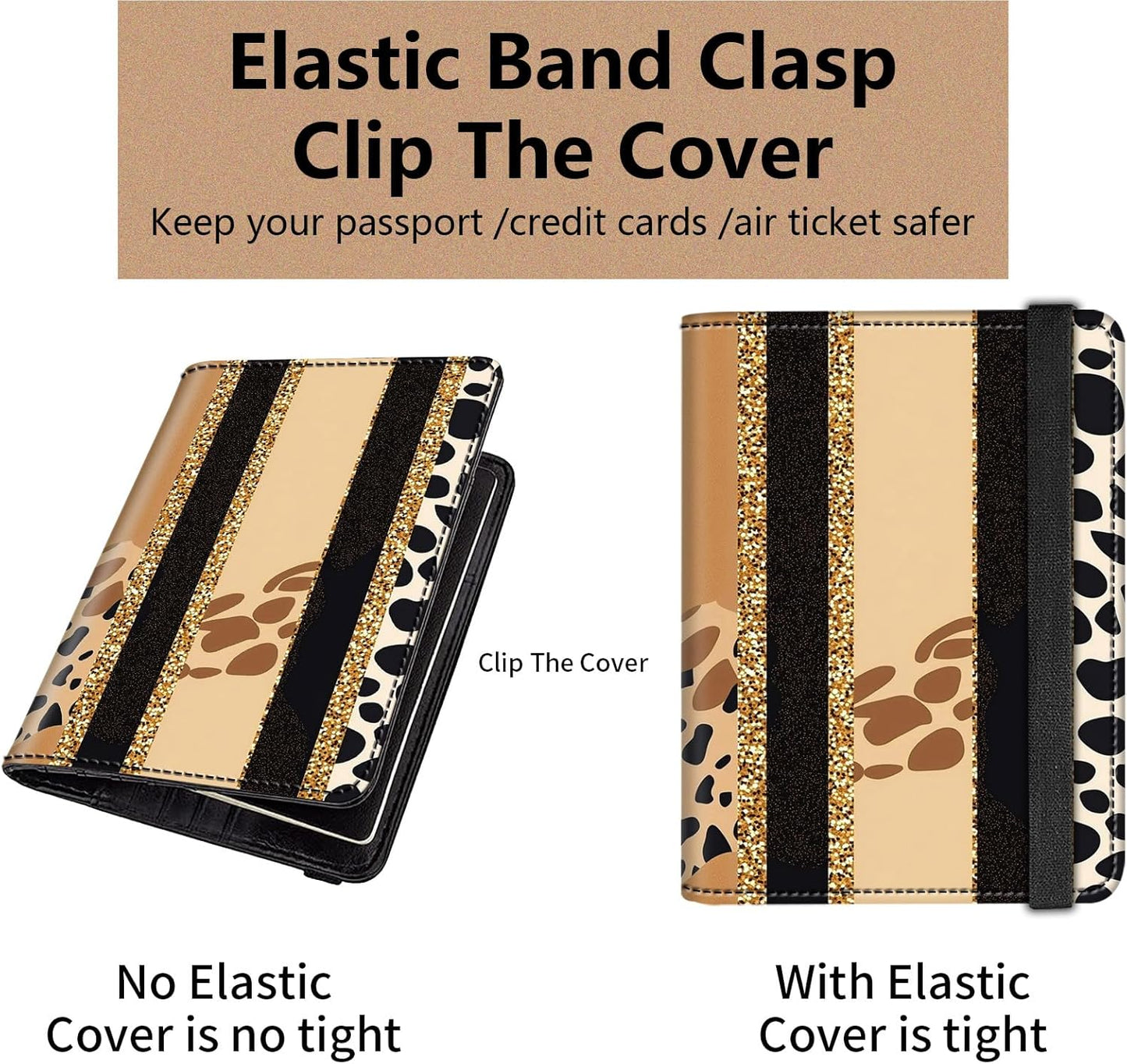 Passport and Vaccine Card Holder Cover Combo,Travel Passport Holder Wallet with RFID Blocking, Leather Vaccine Card Slot Passport Cover Case for Women & Men,Cow Pattern with Gold Foil