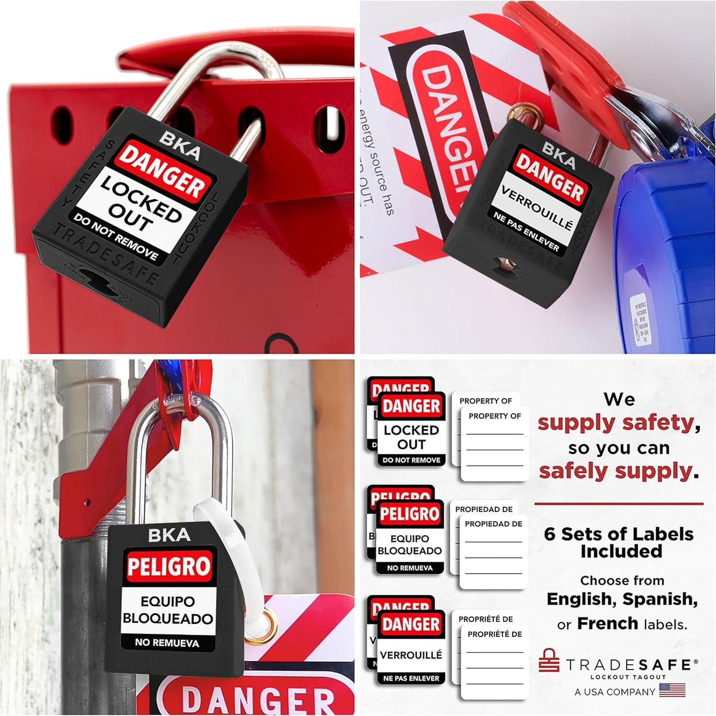TRADESAFE Lockout Tagout Lock Sets, 10 Black Keyed Alike Unlimited Grouping Safety Padlocks, 2 Keys Per Lock, OSHA Compliant Loto Locks