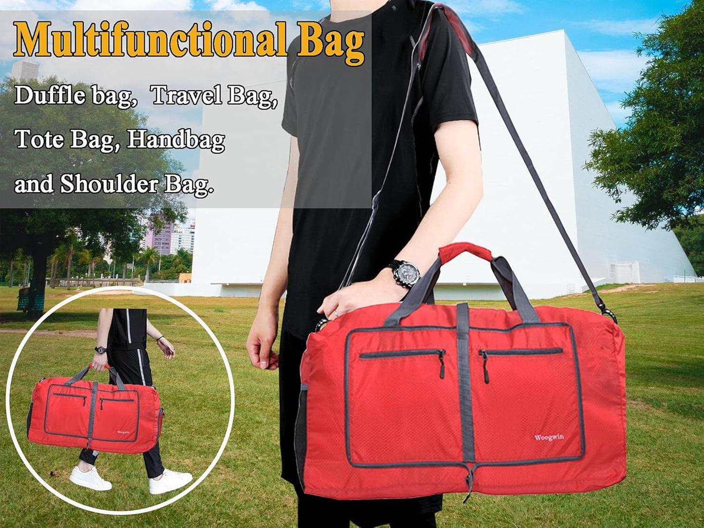 Woogwin Travel Duffel Bag Large Foldable Waterproof Overnight Bag for Beach Swim Bags Pool Sports