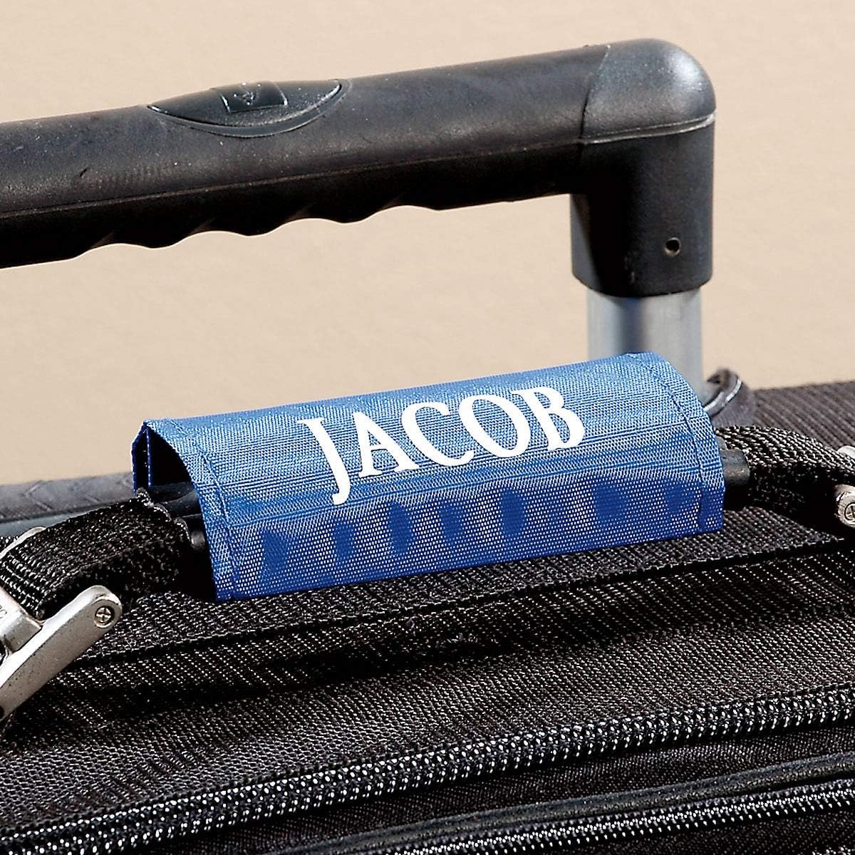 Lillian Vernon Personalized Blue Luggage Handle Wrap, Heavy Duty Travel ID, Suitcase Identifier, Customize Attachment with Name or Monogram, Adjusts 2" x 4" Closed