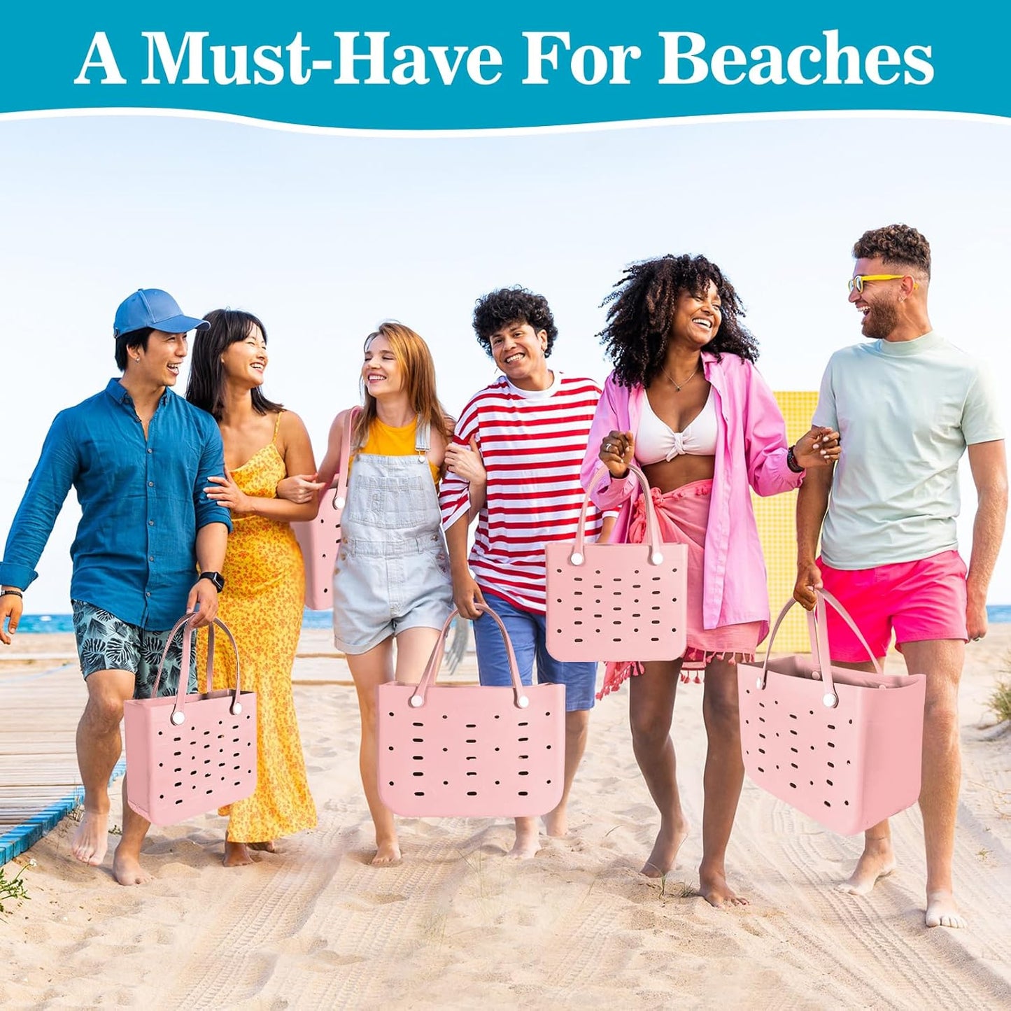 Medium Rubber Beach Bag for Men & Women, Large Capacity Rubber Travel Tote Bag for the Beach Boat Pool