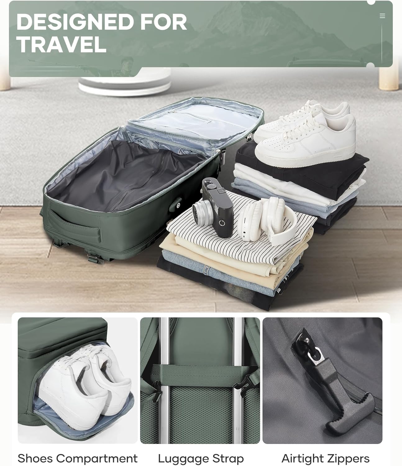 Vacuum Backpack Travel with Pump, Vacuum Seal Compression Backpack with Pump for Travel Frontier Approved 18x14x8 inches, Business 15.6" Laptop Bag for Men, Army Green