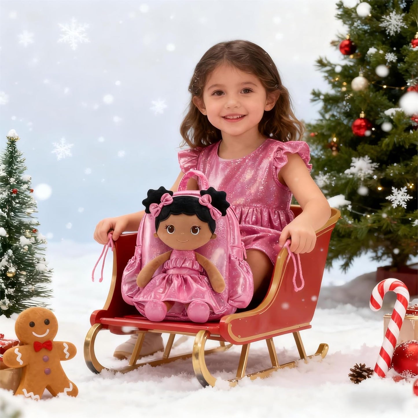 Lazada Toddler Backpack - Baby Girl Gifts Curly Fingerprints Plush Doll Dress Backpack - Fashion Girls Curly Rolled Fingerprints Series - Rose Red 11 Inches