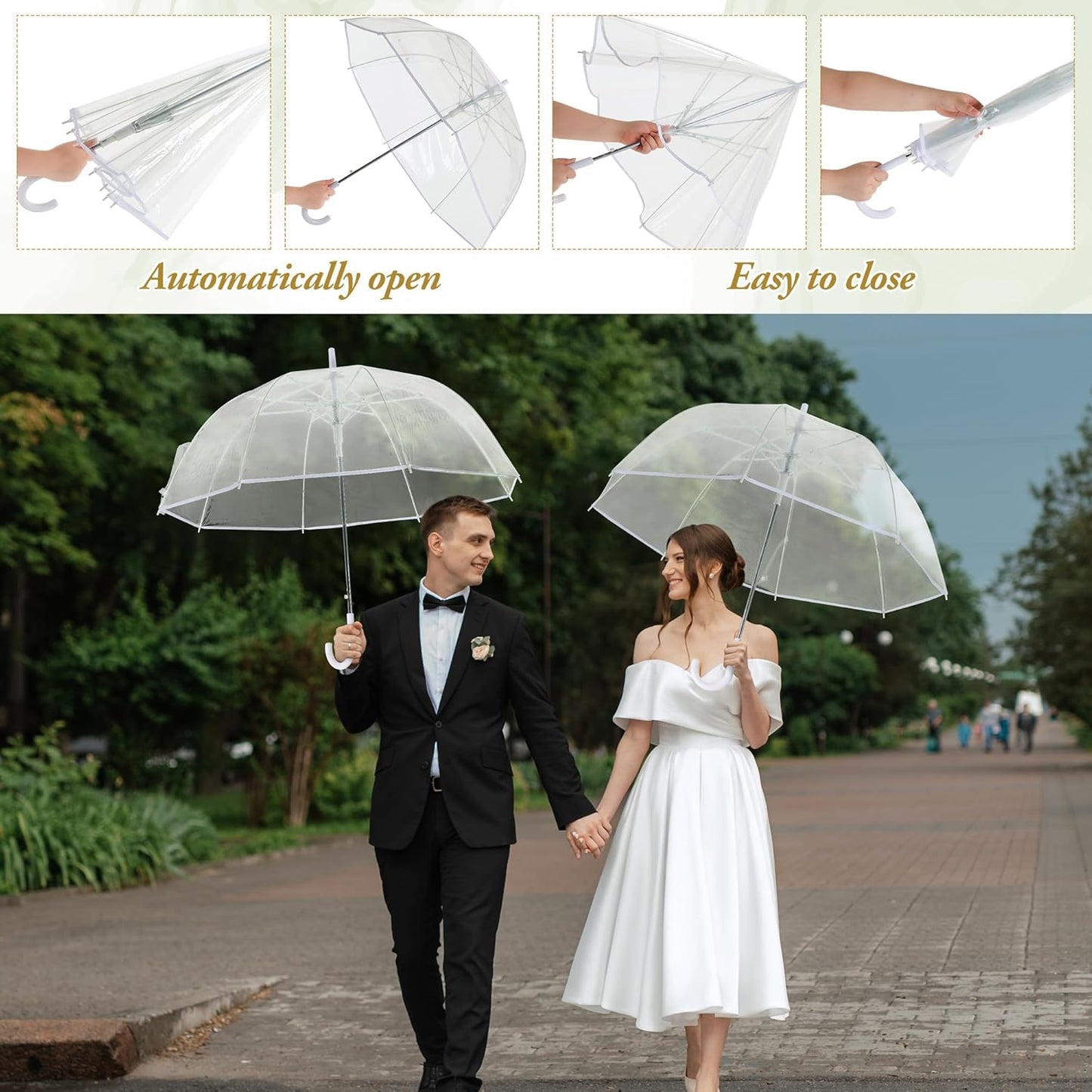 Aodaer 15 Pcs Clear Wedding Umbrellas Bulk, 36 Inch Transparent Bubble Umbrella with Storage Box Large Dome Windproof Stick Umbrellas for Rain Wedding Bridal Party Supplies Photography Props