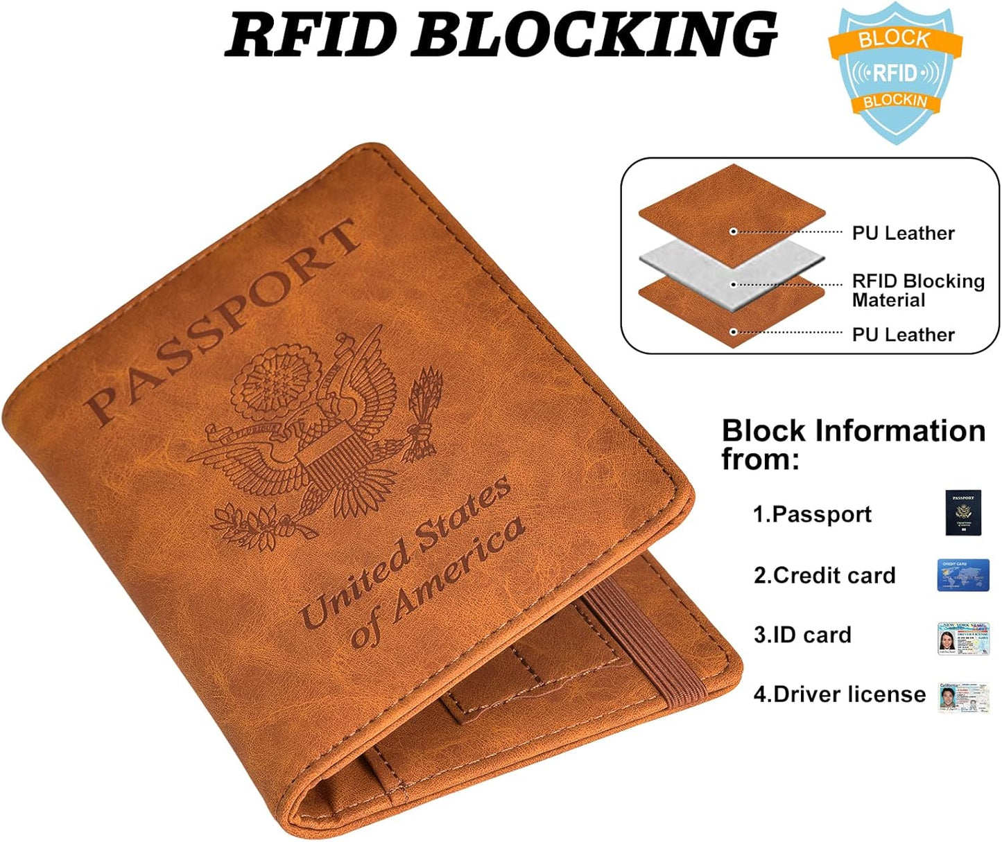 HerriaT Passport and Vaccine Card Holder Combo,Cover Case with CDC Vaccination Card Slot, Leather Travel Documents Organizer Protector, with RFID Blocking, for Women and Men