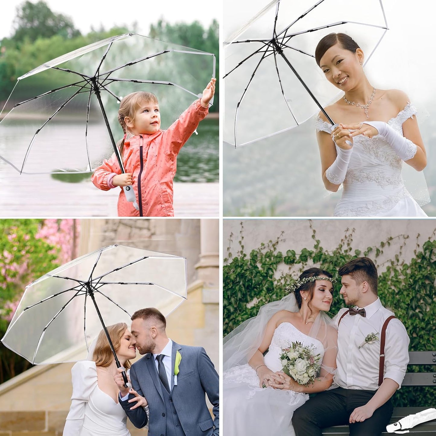 40PCS Clear Umbrellas 42 Inch Foldable Lightweight Transparent Umbrella Automatic Open Close Transparent Travel Umbrella for Women and Men for Rain Outdoor Wedding