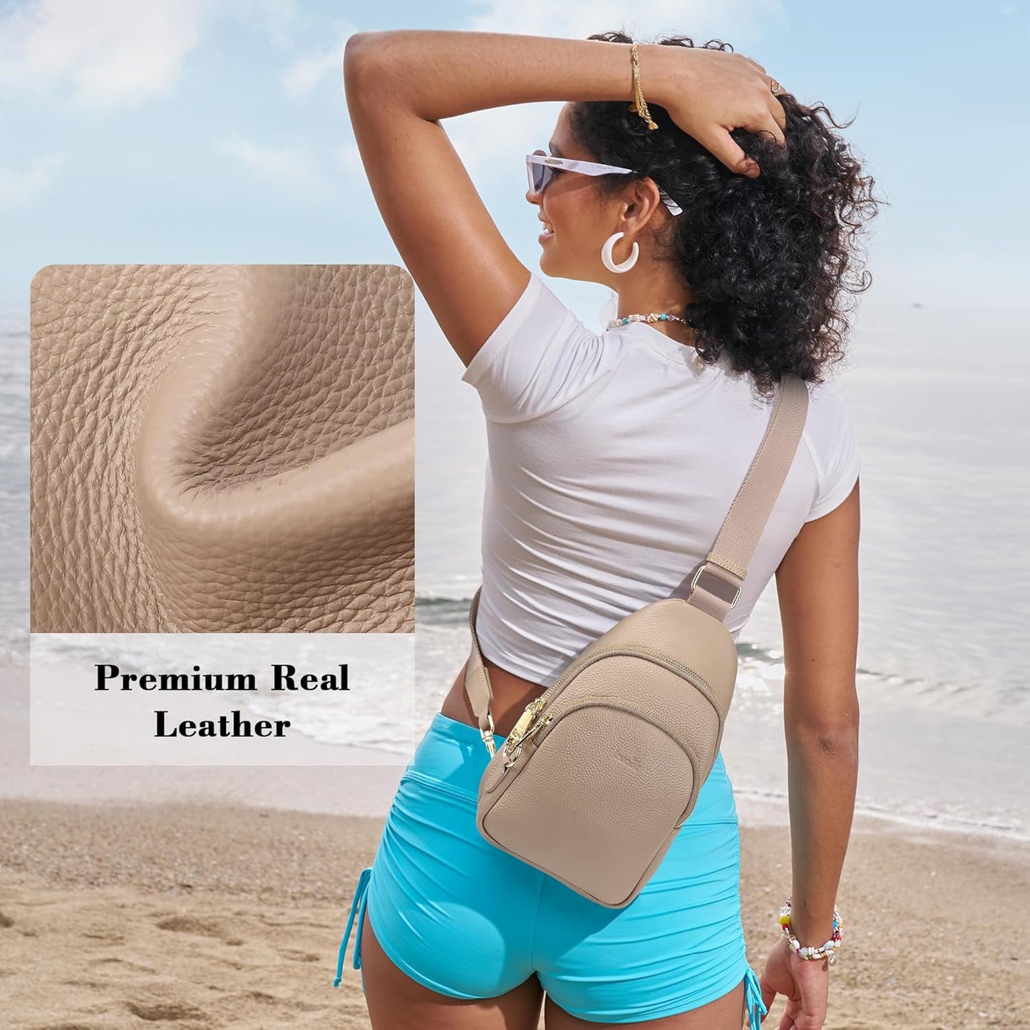 INICAT Crossbody Sling Bags Travel Cross Body Purses Faux Leather Fanny Packs Chest Bag for Women