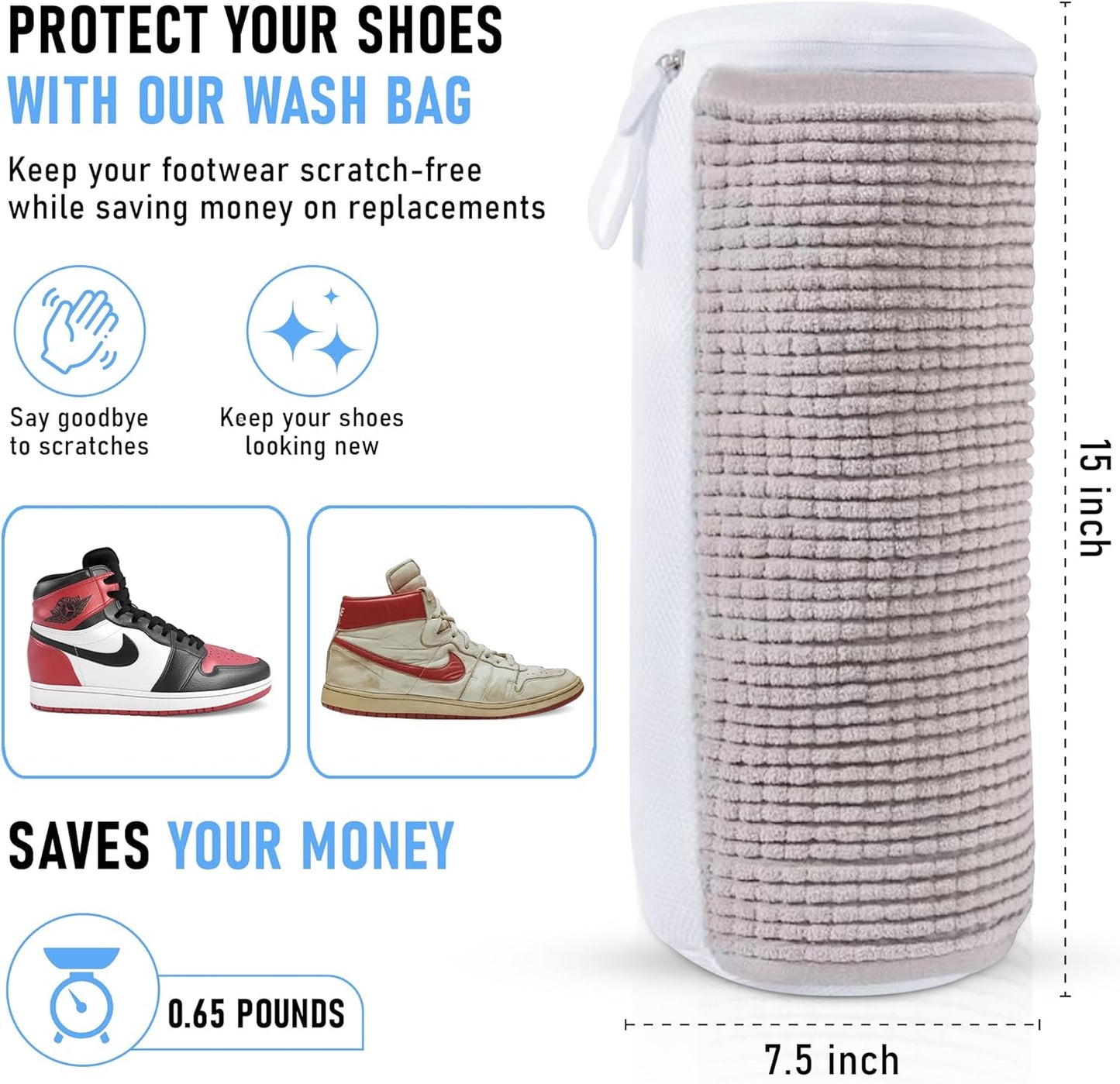 Premium Shoe Washing Machine Bag 2-Pack Reusable Laundry Wrap with Microfibers, Durable Invisible Zipper & Hanging Loop โ Gentle Mesh Wash Bags for Sneakers, Tennis, Gym & Kidsโ Shoes