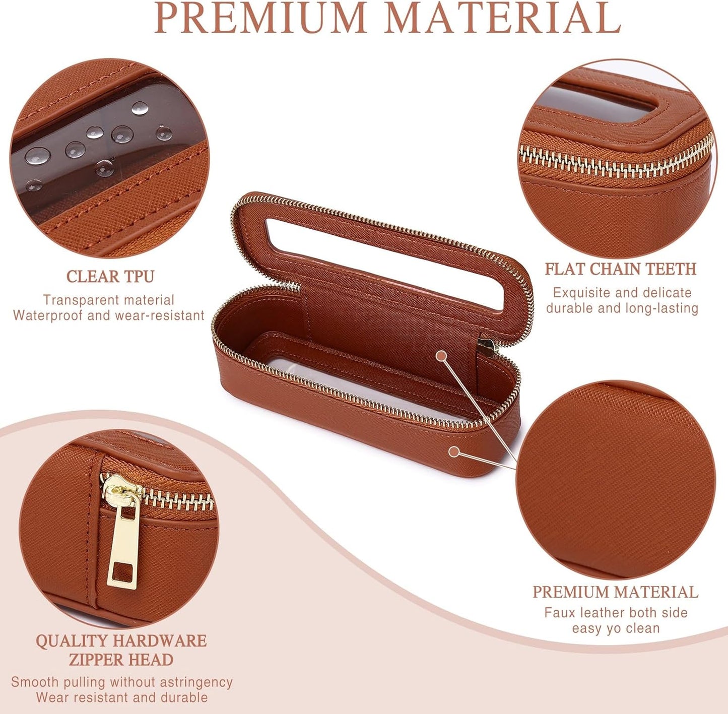Clear Travel Makeup Bag with Brush Case Portable Transparent Cosmetic Bag and Toiletry Bag Waterproof Makeup Organizer with Zipper Car Essential for Women (Brown, M+Slim)