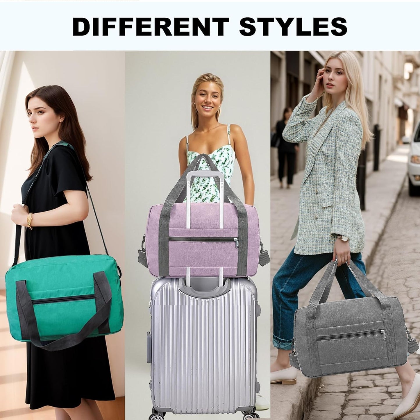 Foldable Carry on Luggage Bag 22x14x9 Personal Item Bag for Airplanes Travel Duffel Bag for Women and Men (40L, Purple)