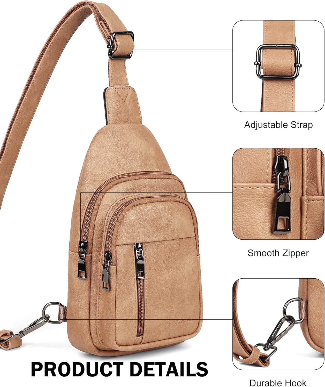 MASINTOR Sling Bag for Women - Crossbody Bags Fanny Pack with Vegan Leather - Adjustable Sling Backack for Travel
