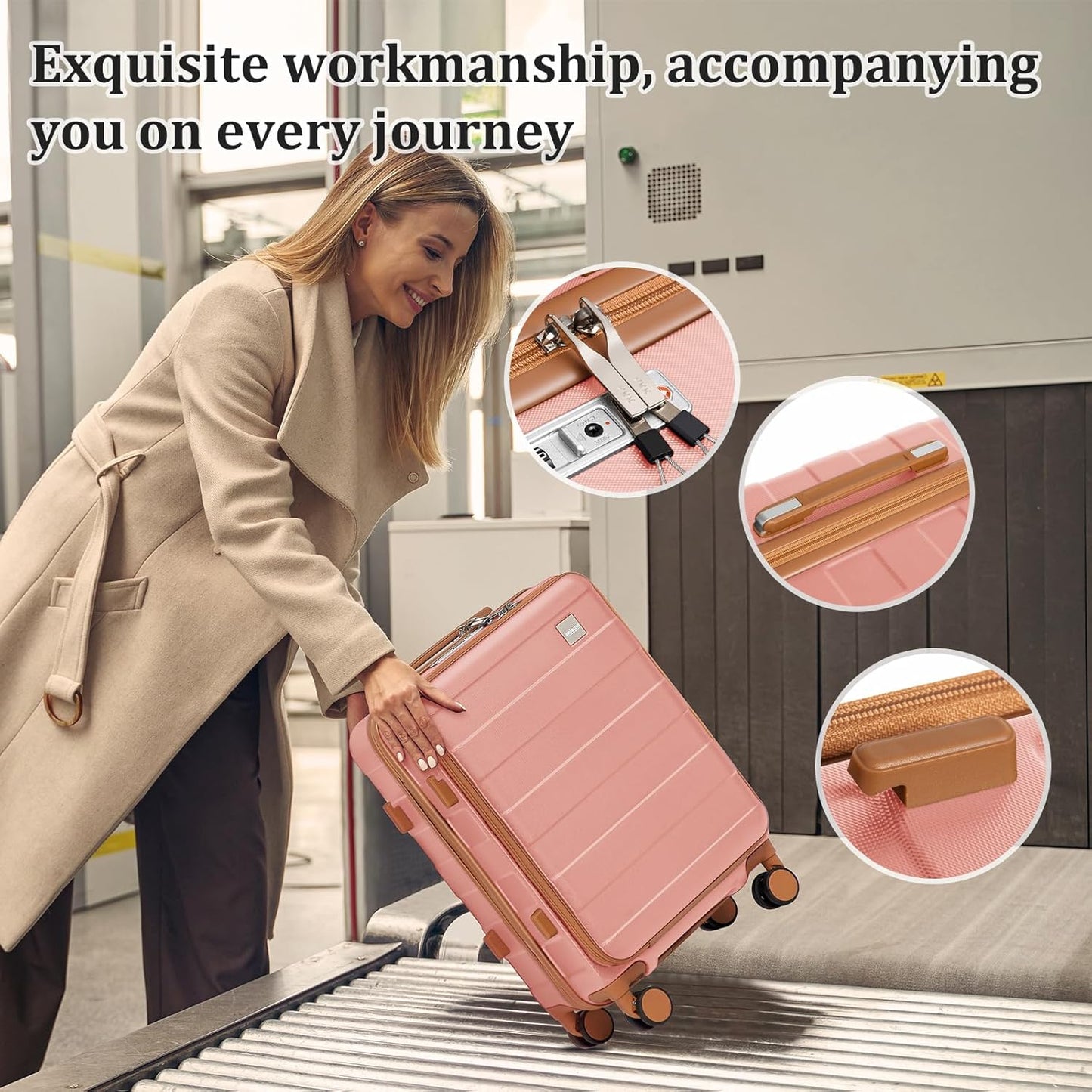 imiomo Carry on Luggage Airline Approved with TSA Lock, Hard Shell 20 Inch Travel Carry-on Suitcase with Spinner Wheels and Charging Port, Pink