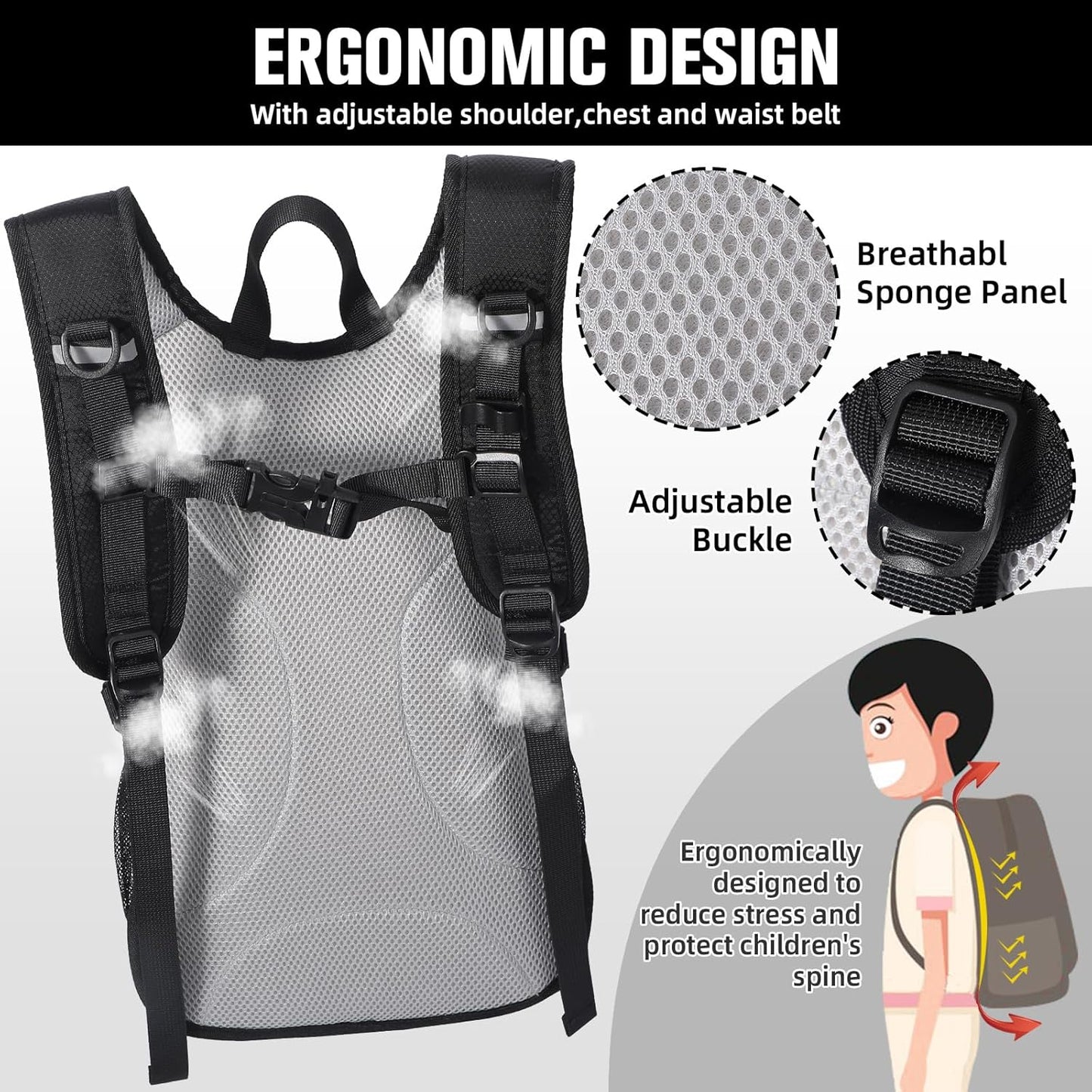 12L Kids Hiking Backpack, Small Hydration Backpack, Waterproof Kids Camping Daypack 5-12, No Water