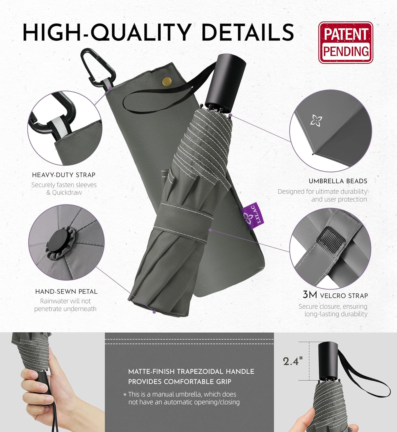 Windproof Travel Mini Umbrella - Manual Open Close with No Rebound for Seniors & Kids, Small Compact and Portable for Rain, Reflective Design for Night Safety Men & Women