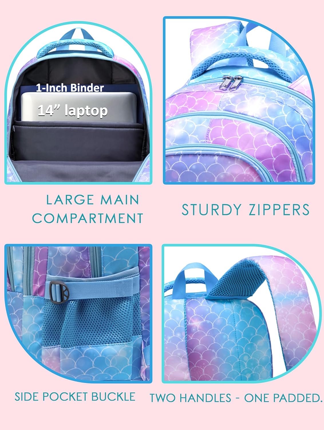 BLUEFAIRY Kids Backpacks for Boys Girls Elementary Primary Middle School Bookbags Back to School Bags for Childs Age 6-8 Mochilas Escolares para Niños Niñas 17 Inch Mermaid Sky Blue