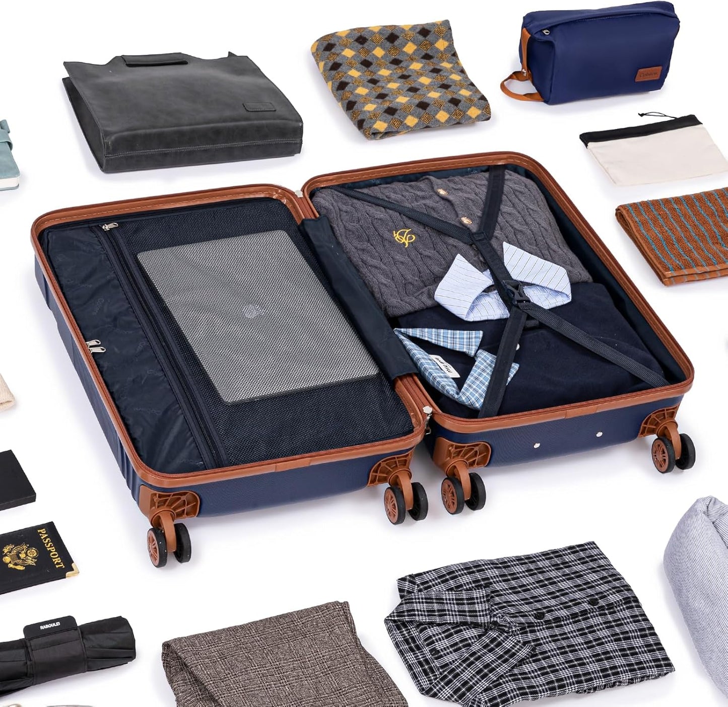 Luggage Sets 5 Piece with Spinner Wheels, Lightweight Hardshell Suitcases Set with Lock for Men and Women, Carry on Luggage Travel Set with Durable ABS Hard Case