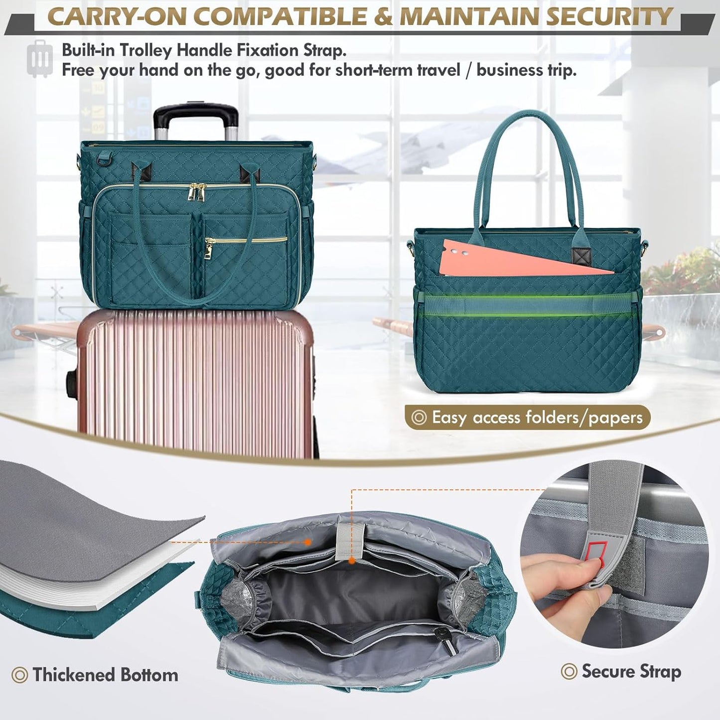 RAINSMORE Teacher Tote Bag 17.3 inch Laptop Bag for Women Work Bags Laptop Tote Nurse Bag Professional Computer Messenger with Insulated Pocket Briefcase, Teal