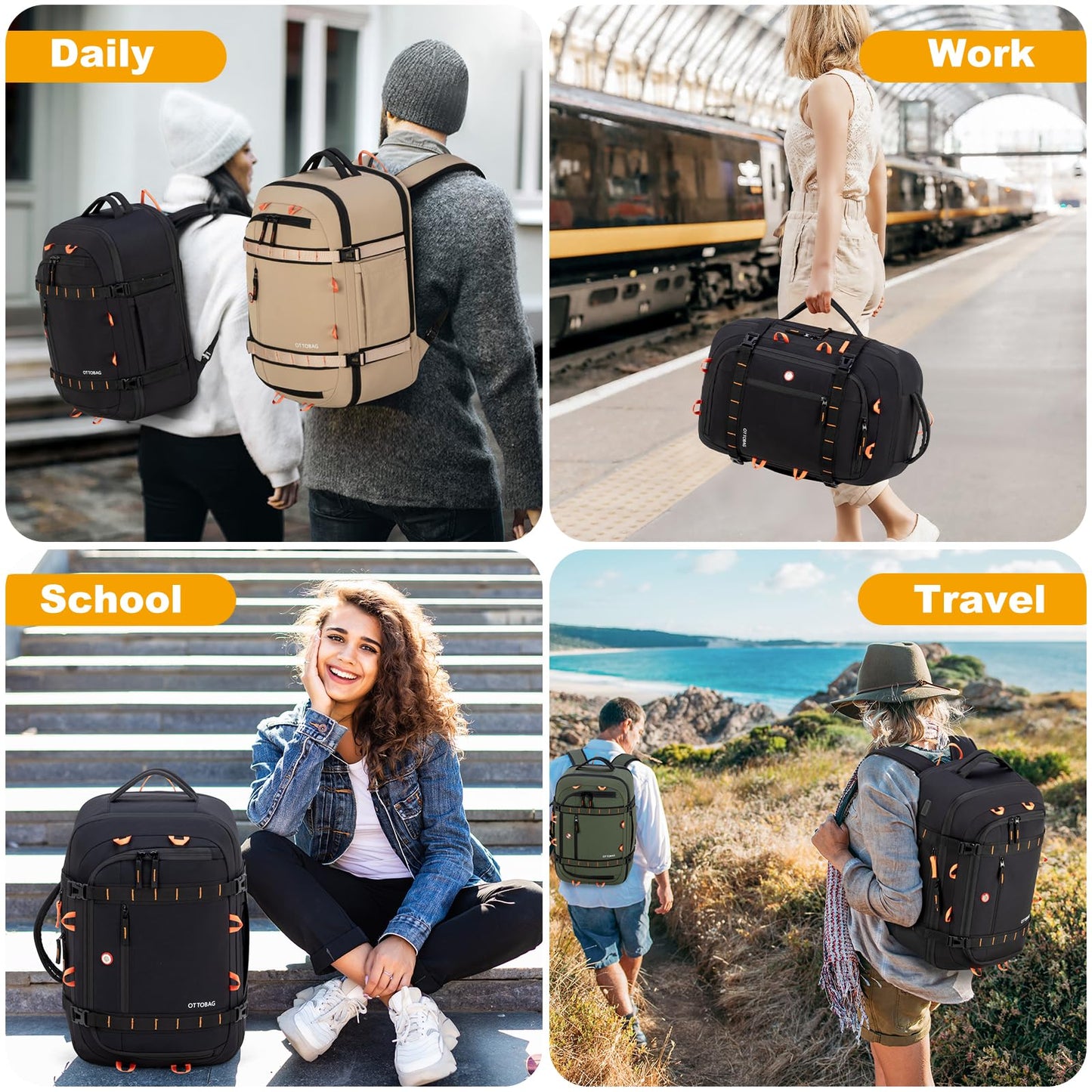 OTTOBAG 40L Travel Backpack 17.3" Laptop Carry On Duffel Flight Approved