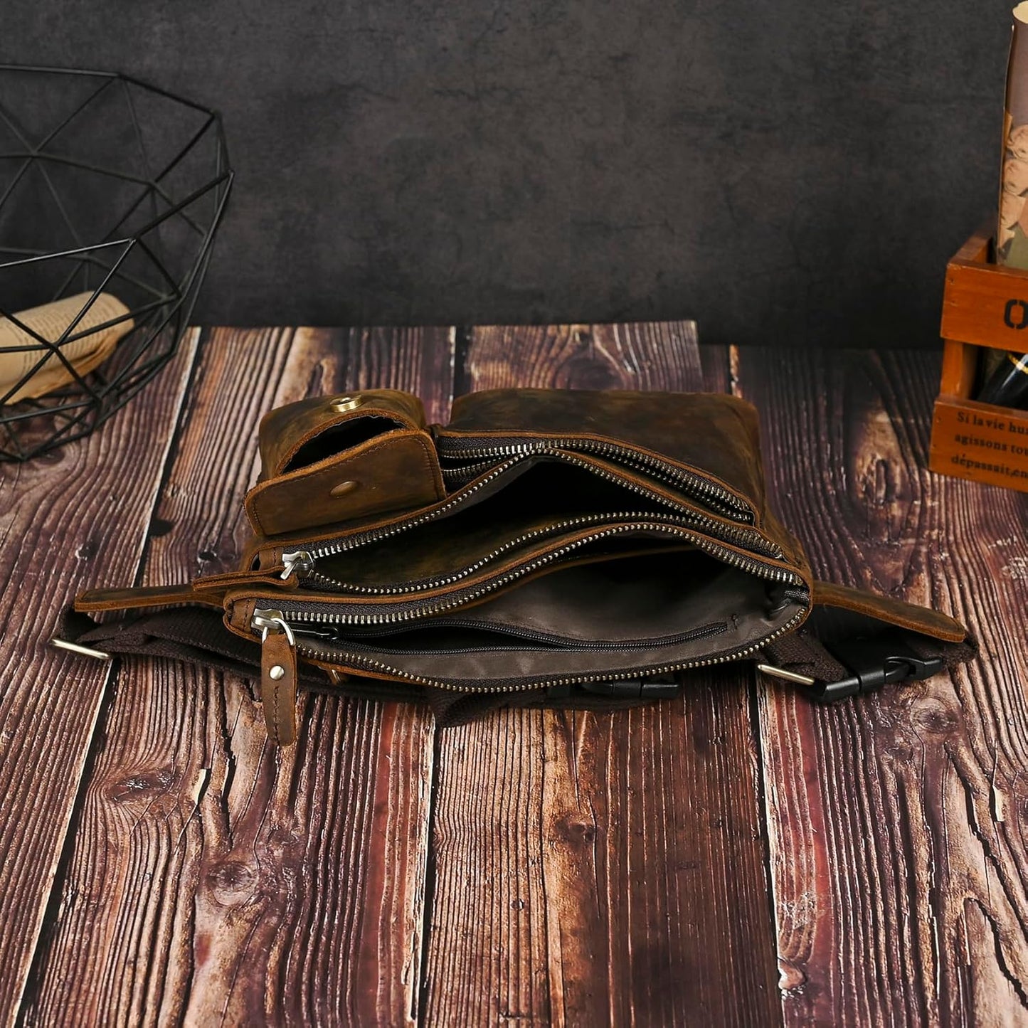 Thick Crazy Horse Leather Hiking Riding Travel Outdoor Belt Bag Fanny Waist Pack Small Phone Pouch For Men Women 380 (386 Brown)