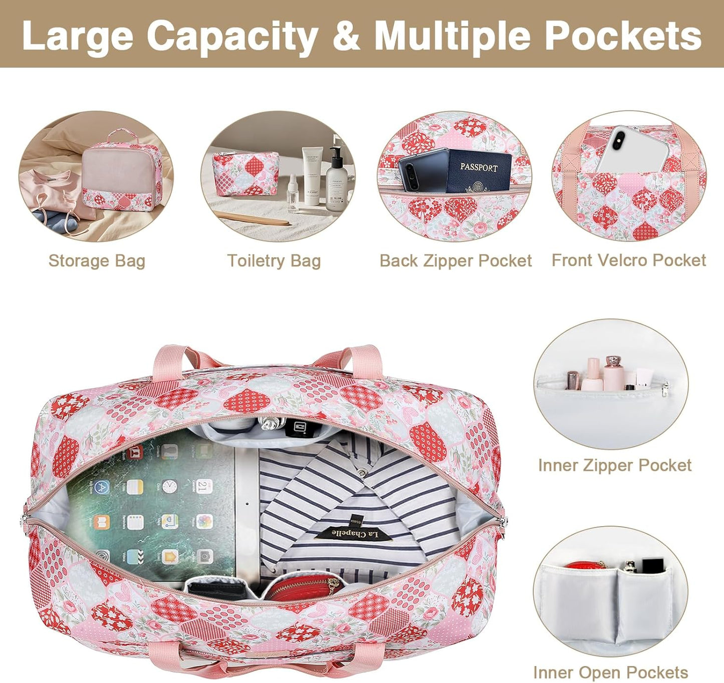 IBFUN Weekender Bags for Women, Travel Duffle Bag with Shoe Compartment Carry on Weekender Overnight Duffel for Weekend Travel Business Trip 3PCS