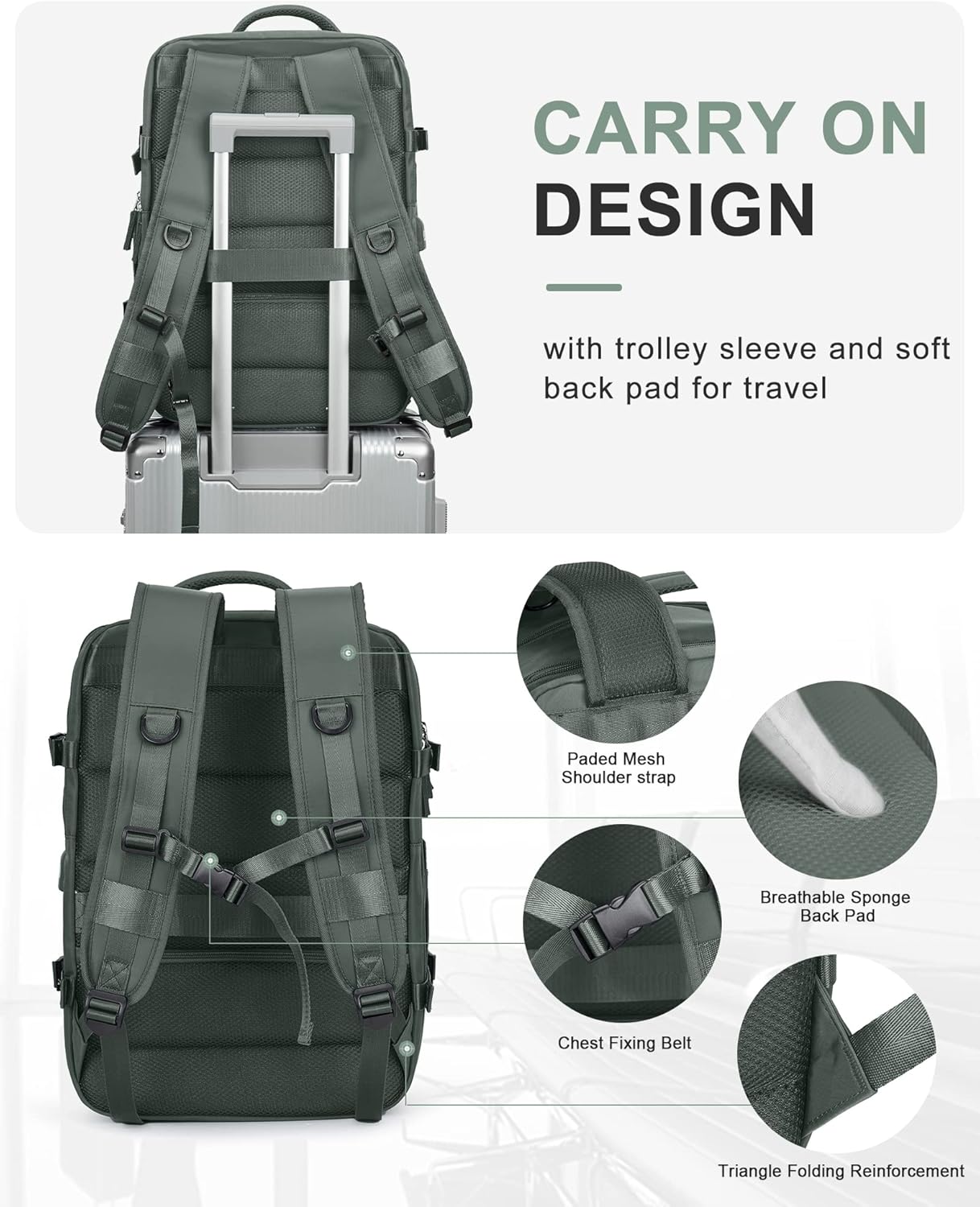 WONHOX Large Travel Backpack Carry on Flight Approved Laptop Work Business Backpack for Women Men