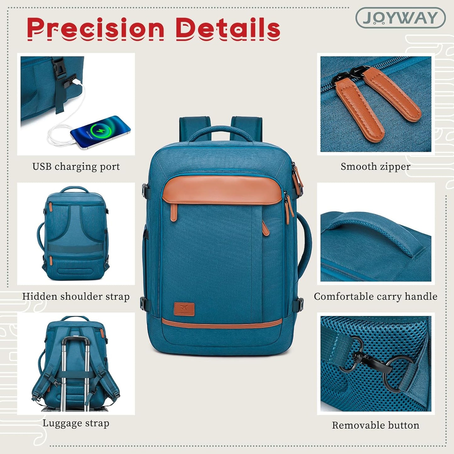 Joyway Expandable Carry on Luggage Sets Airline Approved, Lightweight Hard Shell 20 Inch Carry-on Suitcase with Spinner Wheels, Blue Brown