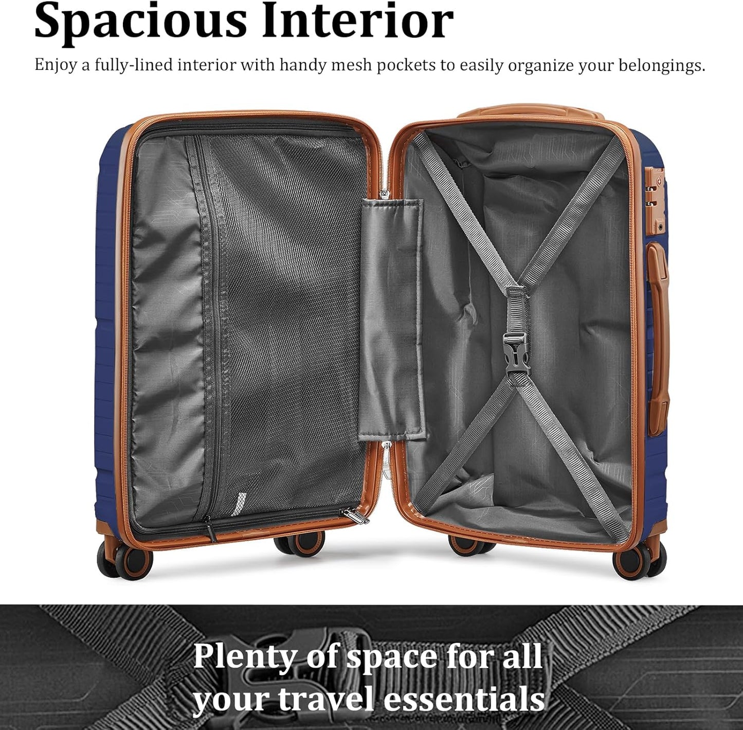 Joyway Luggage Sets 2 Piece PP Hardshell Carry on Suitcase and Checked Luggage, Travel Lightweight Suitcase Set with Double Spinner Wheels and TSA Lock (Navy Blue, 20+28 inch)