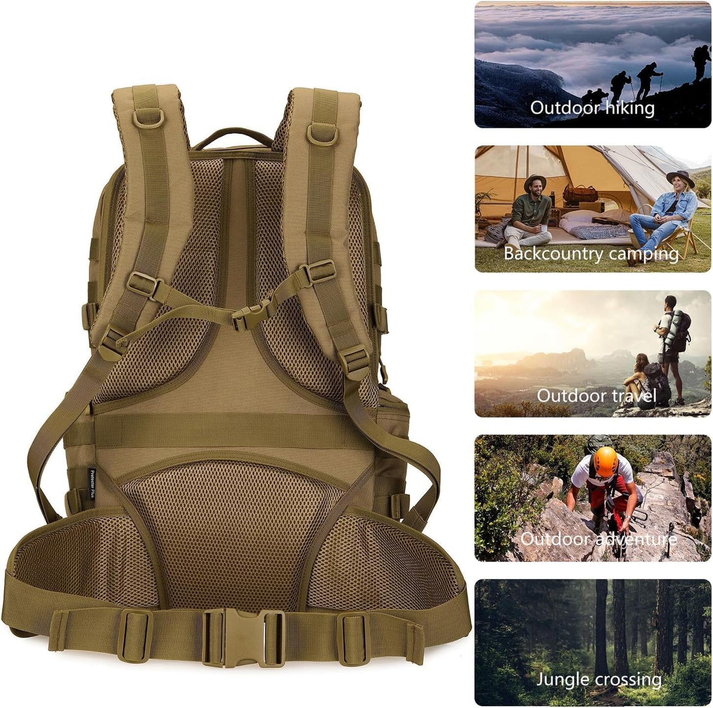 50L Military Tactical Backpack 3 Day Assault Pack Molle Daypack Hiking Backpack for Men and Women (Khaki)
