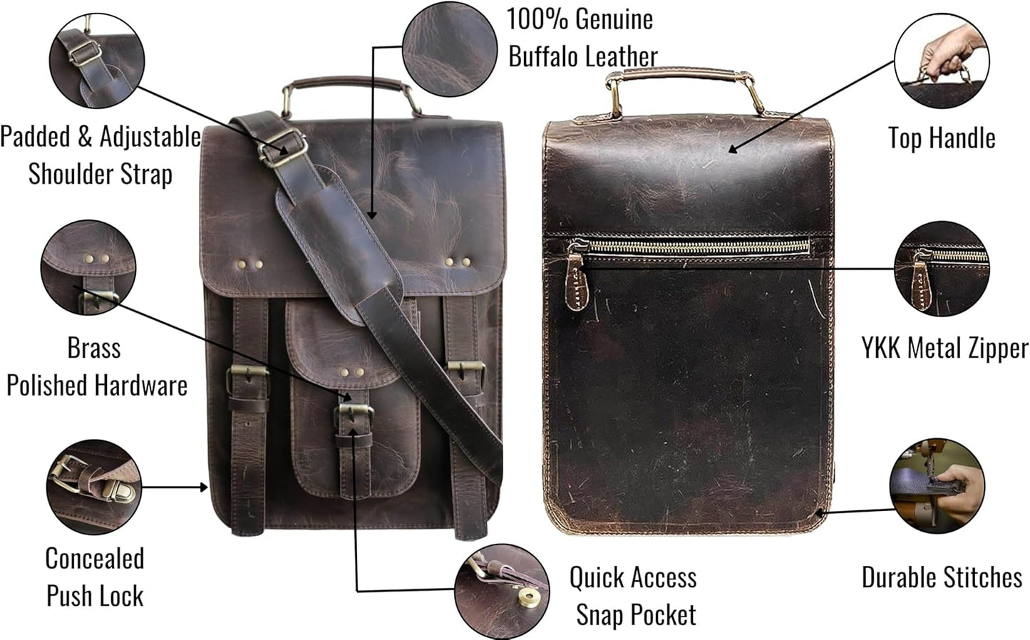 jaald Genuine Leather Messenger Bag Vintage Laptop Crossbody Bag Satchel Man Purse Shoulder Bag for man woman office bag
