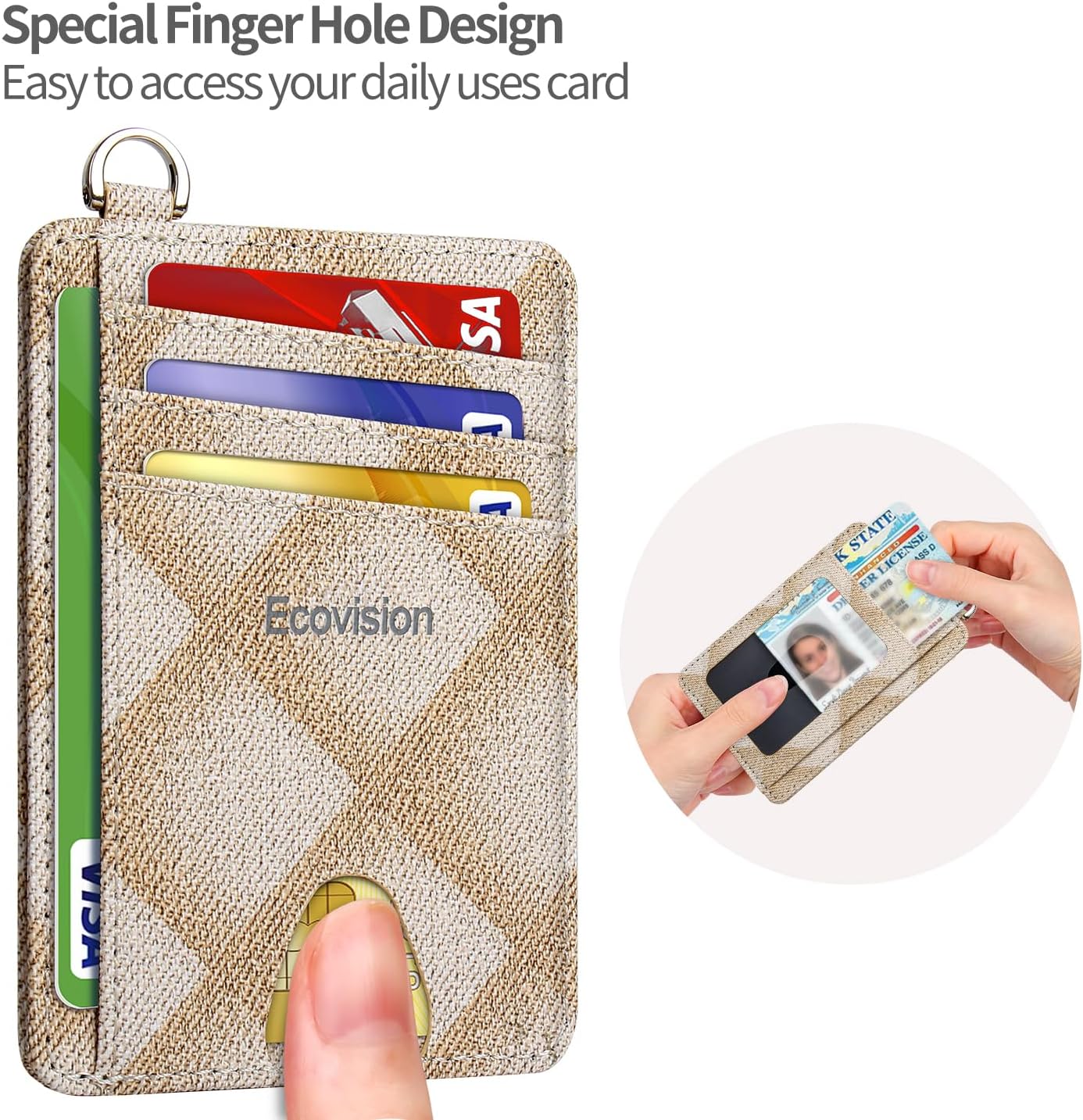 EcoVision Slim Minimalist Front Pocket Wallet, RFID Blocking Credit Card Holder Wallet with Detachable D-Shackle for Men Women