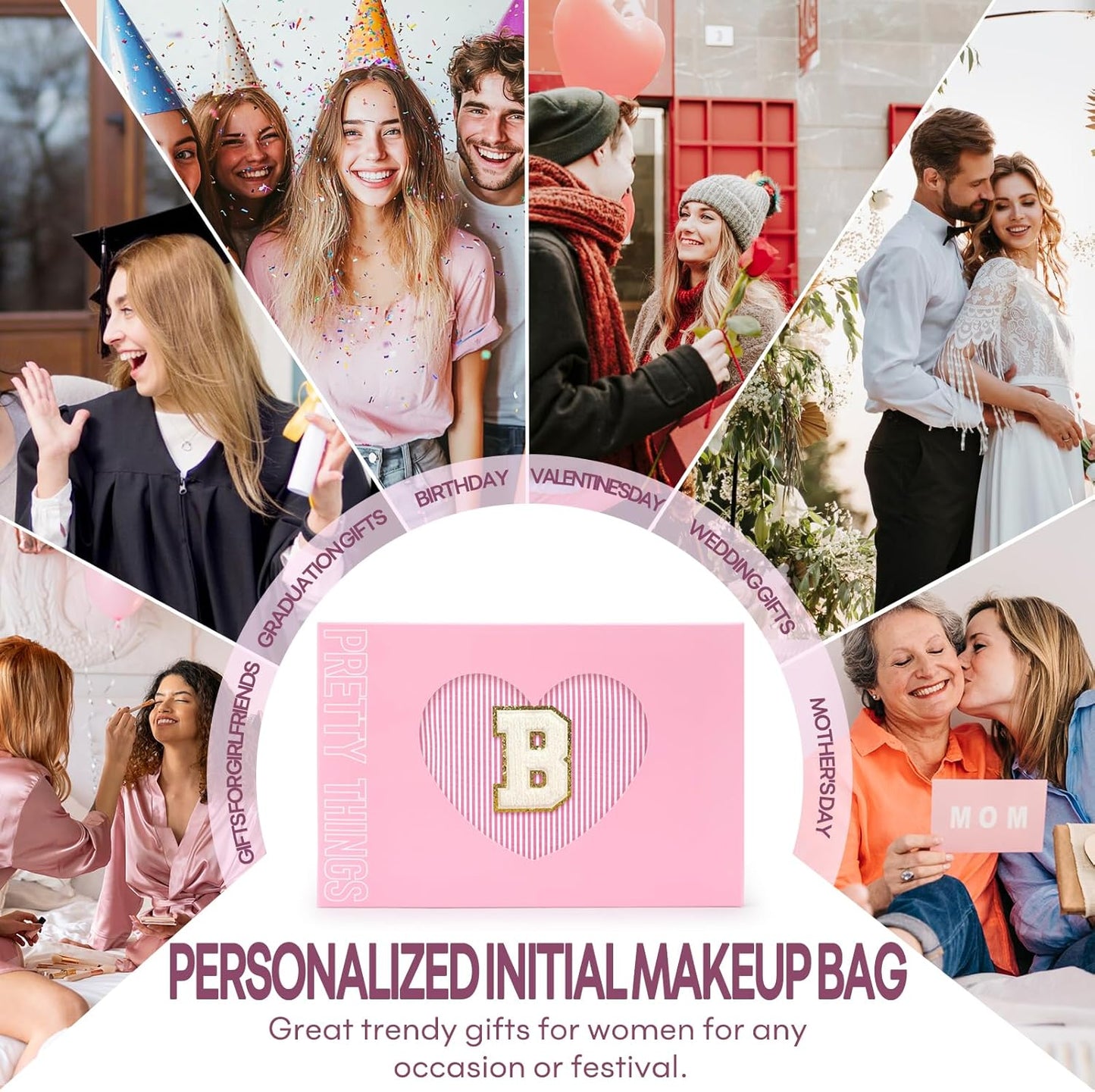 2 PCS Initial Makeup Bags for Women: Cosmetic Bag for Travel Toiletry - Birthday Gifts for 11 12 13