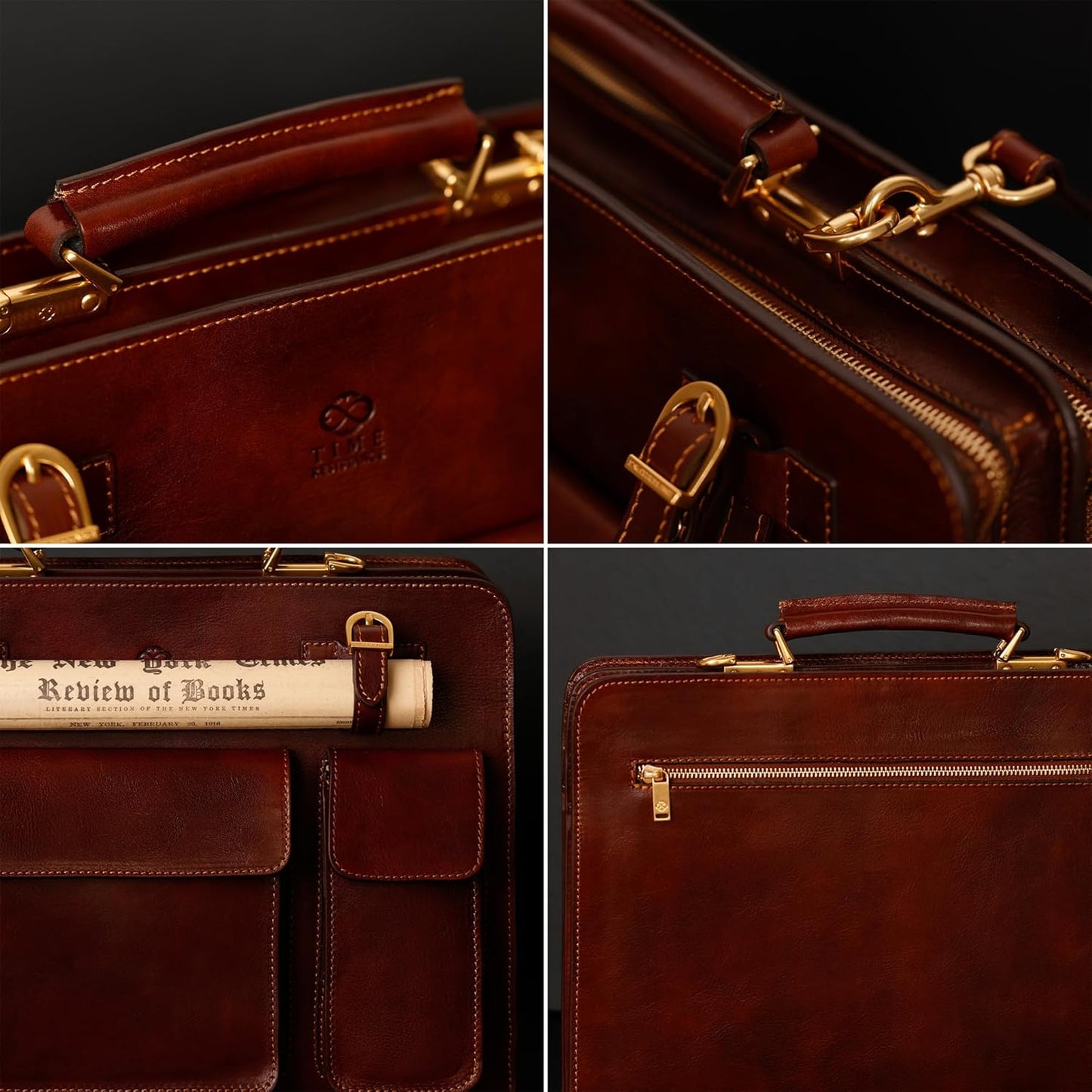 Time Resistance Leather Briefcase - Classy Bag for Men - Business and Vintage Briefcase Made in Italy