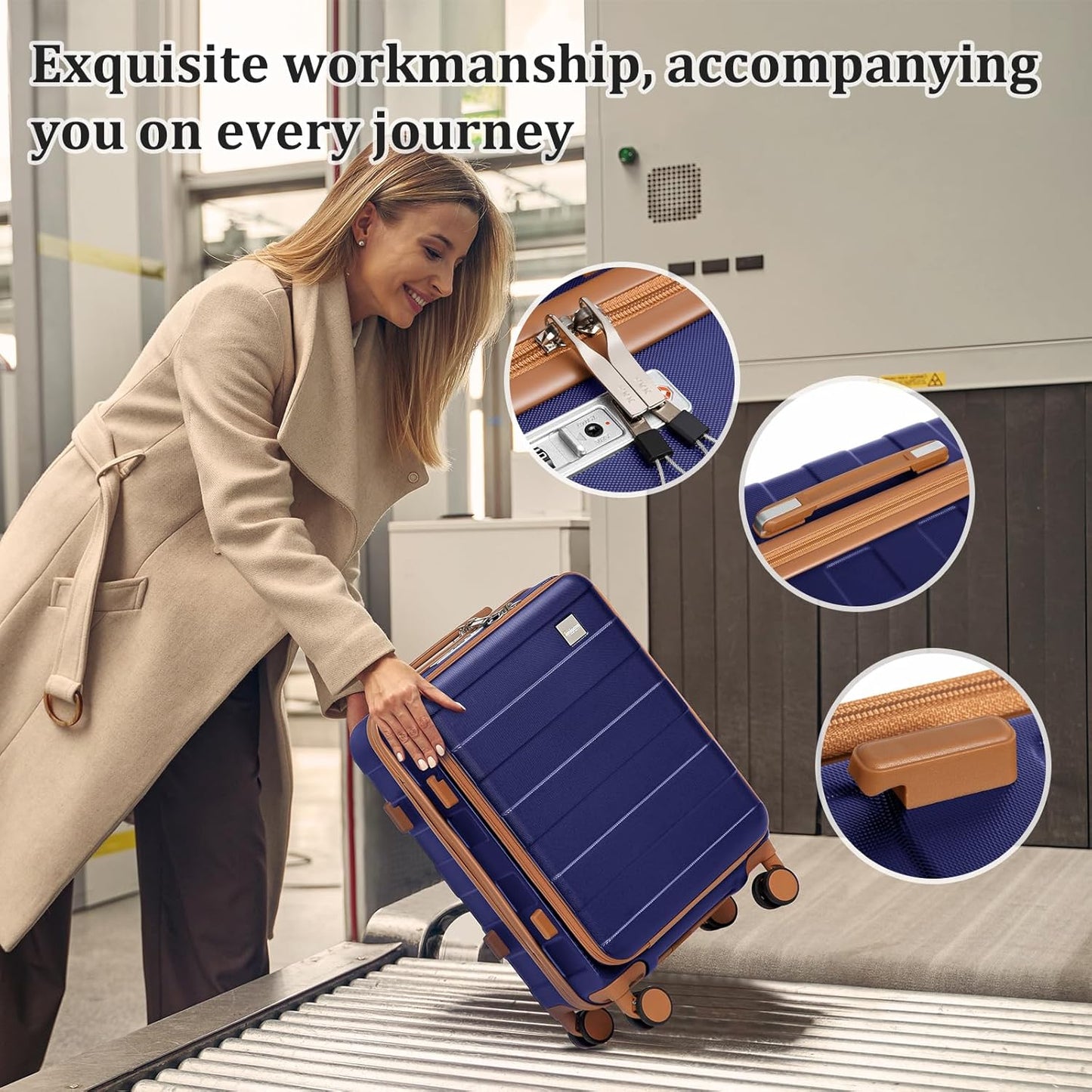 imiomo Carry on Luggage Airline Approved, Lightweight Hard Shell Carry-on Suitcase, 20 Inch Travel Luggage with Spinner Wheels and USB Port, Navy Brown