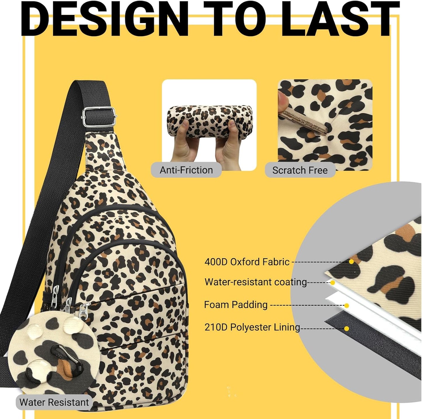 Crossbody Bags for Women, Sling Bag for Men, Small Hiking Backpack Anti Theft Lightweight for Outdoors Travel (L, Leopard)