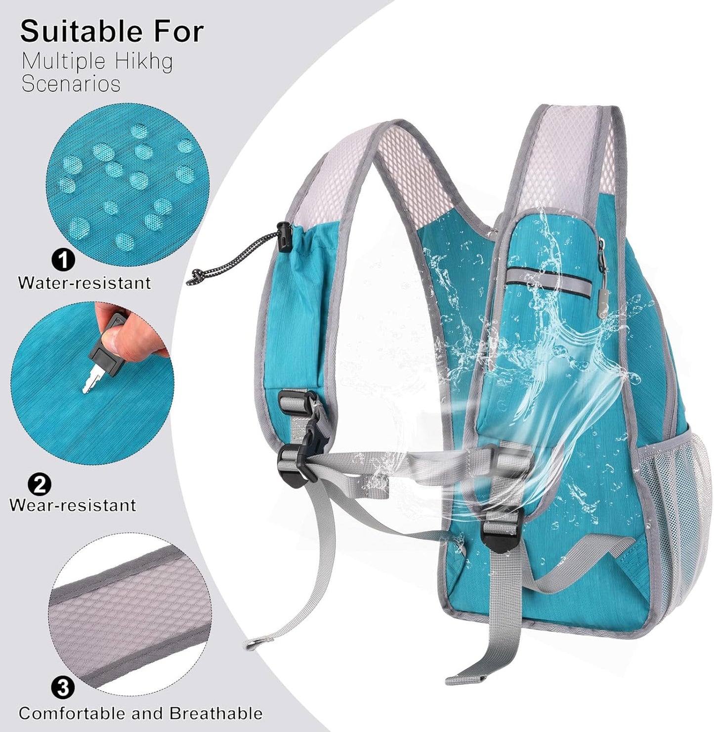 MOSISO 15L Small Hiking Backpack, Foldable Travel Daypack Lightweight Packable Back Pack for Women Men Travel Camping Outdoor, Teal Blue